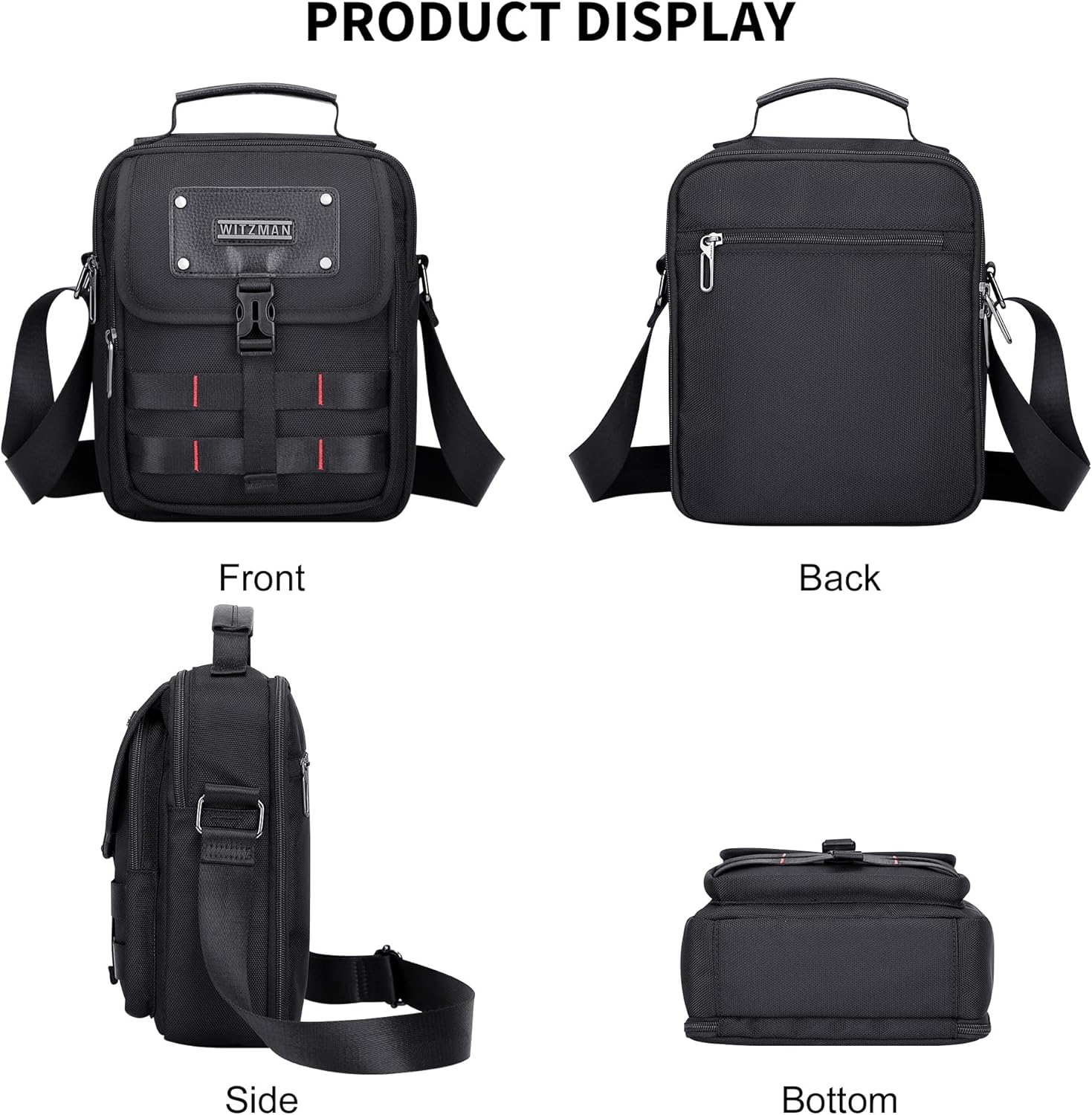 WITZMAN Crossbody Bag for Men Lightweight Man Purse Messenger Bag Casual Satchel Nylon Shoulder Bag for Work Traveling(B708 Black) - Image 8