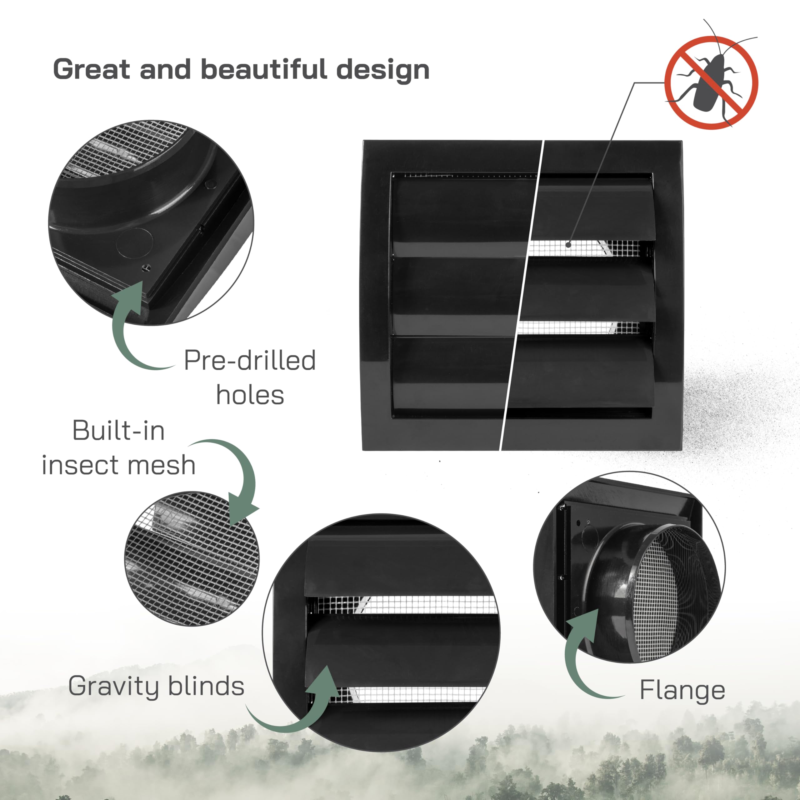 Vent Systems diameter 100 mm / 4" Inch, Black Air Vent Plastic Cover, Louvered Outdoor Opening Flap Vent Built - Image 3