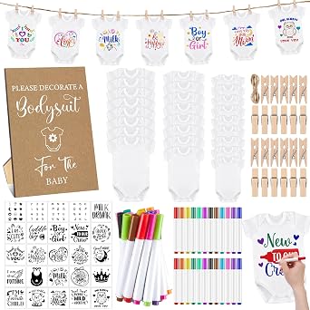 Panitay 126 Pcs Baby Shower Party Favors DIY Game Bodysuit Sets