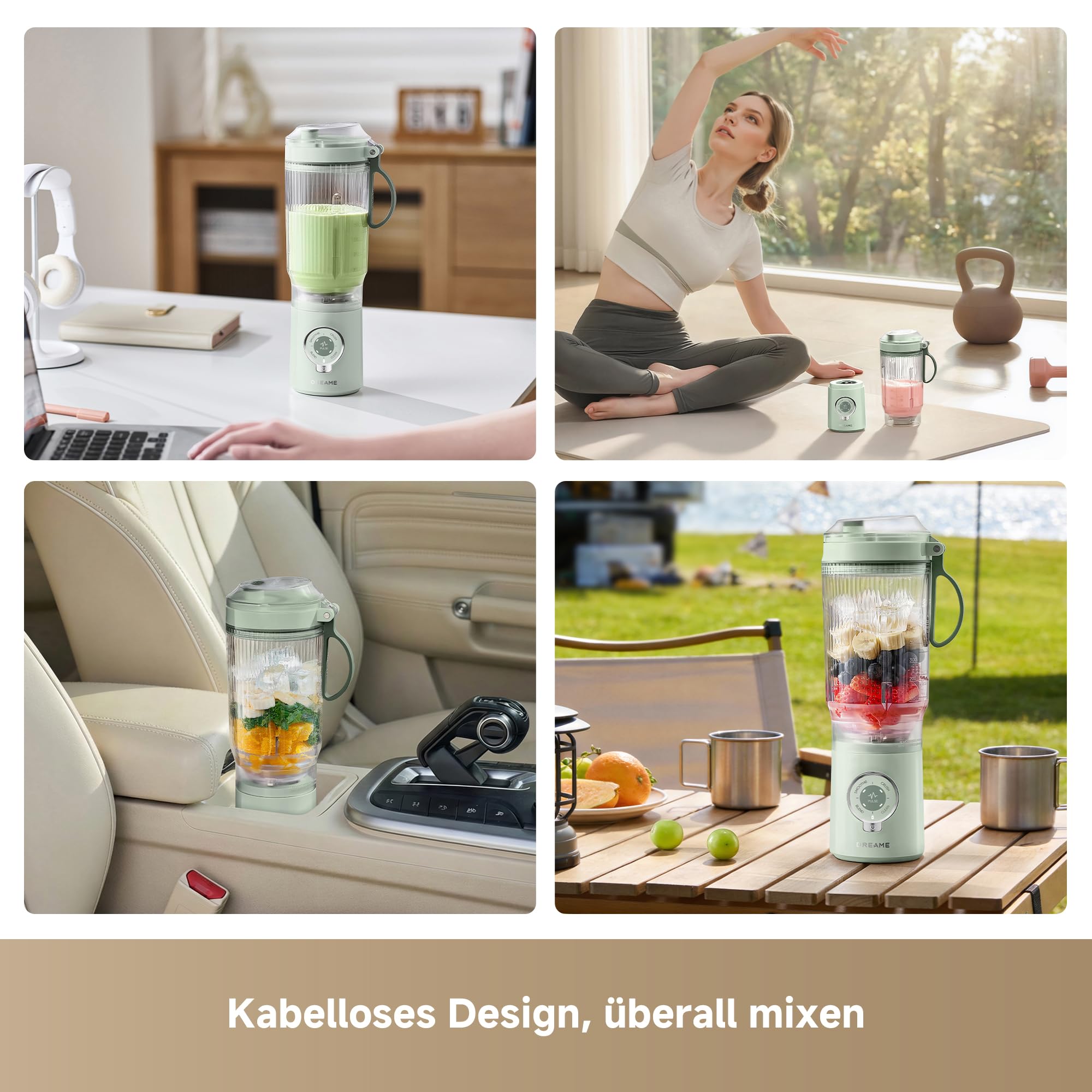 DREAME PortFresh Tragbarer Mixer,Abnehmbares Motorgehäuse, Schnellladen, 880 ml BPA-freier Mixbecher (500 ml Mixkapazität), 5 voreingestellte Funktionen, Selbstreinigungsmodus,Spülmaschinenfest,Grün