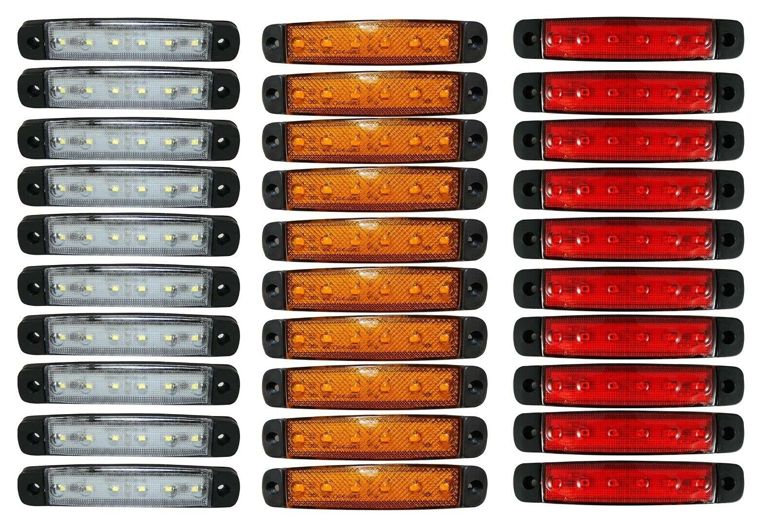 J/J 30 X Segnalatore Luce Ingombro 6 Led 24v 24volt 3 Colori Arancio Rosso Bianco Camion Fanale Laterale E Mark Omologati E13