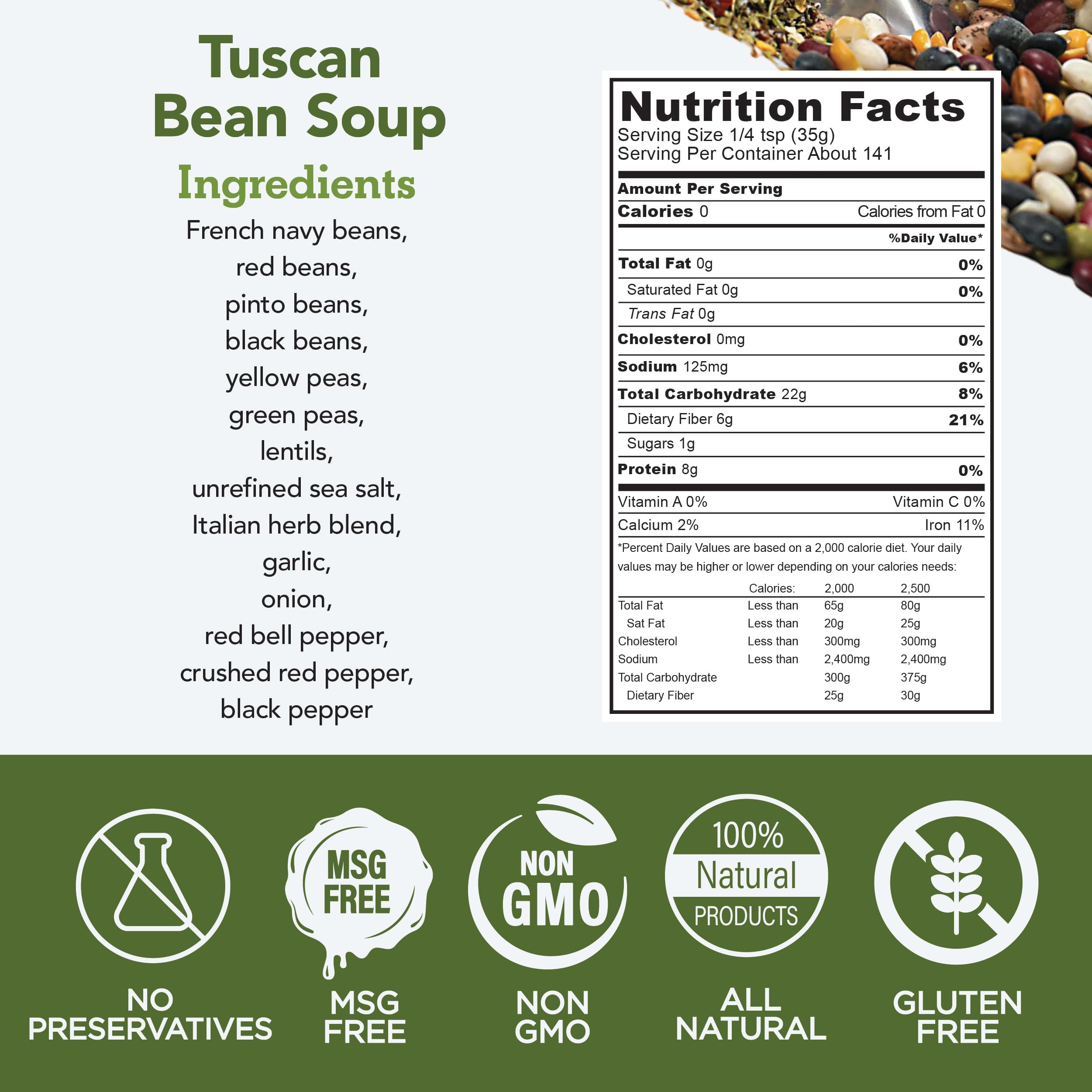 s.a.l.t. sisters Tuscan Bean Soup | All-Natural, Gluten Free, MSG Free, Non-GMO | Unique Dried Bean Blend with our Tuscan Farmhouse Seasoning | Heart, Rich, and Bursting with flavor | 8.5oz
