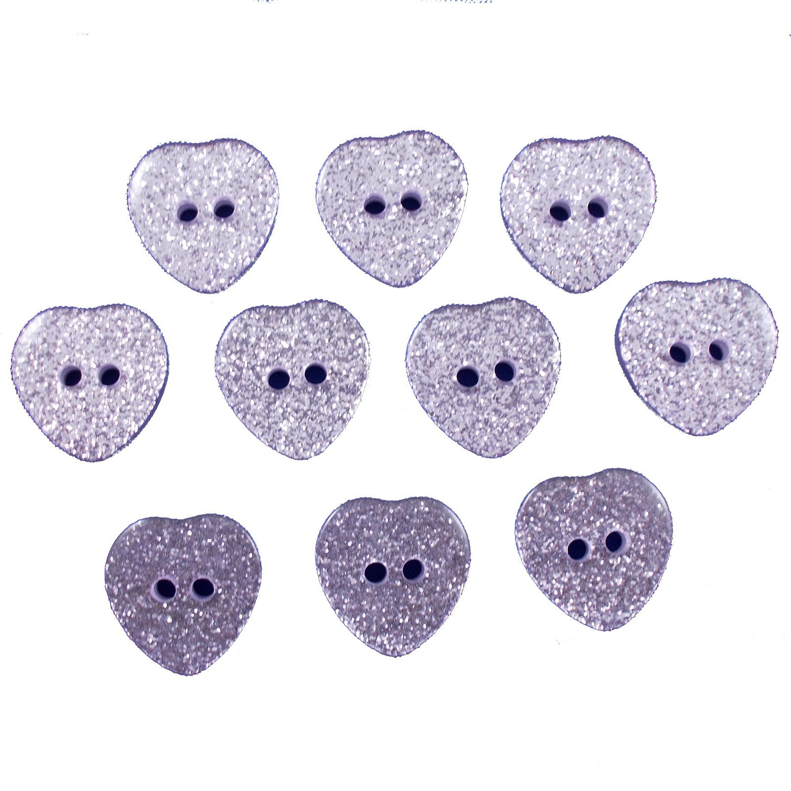 Push The Button Lilac Colour Glitter Heart Shape Buttons 10Mm (, 10)