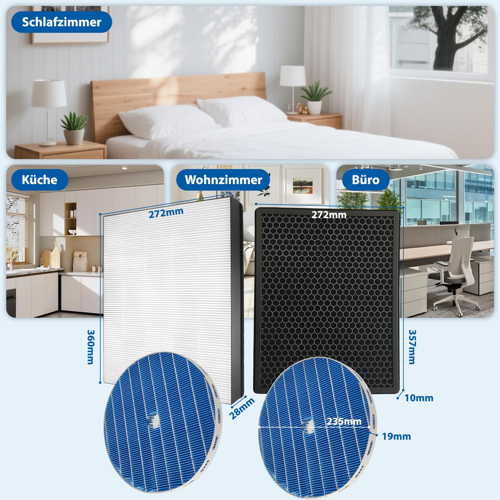 4 Stück Ersatzfilter Kompatibel mit Philips 2000 2000i Series AC2729/10 2-in-1 Luftreiniger und Luftbefeuchter FY1413 FY1410 Ersatz HEPA Filter FY2425 Befeuchtungselement