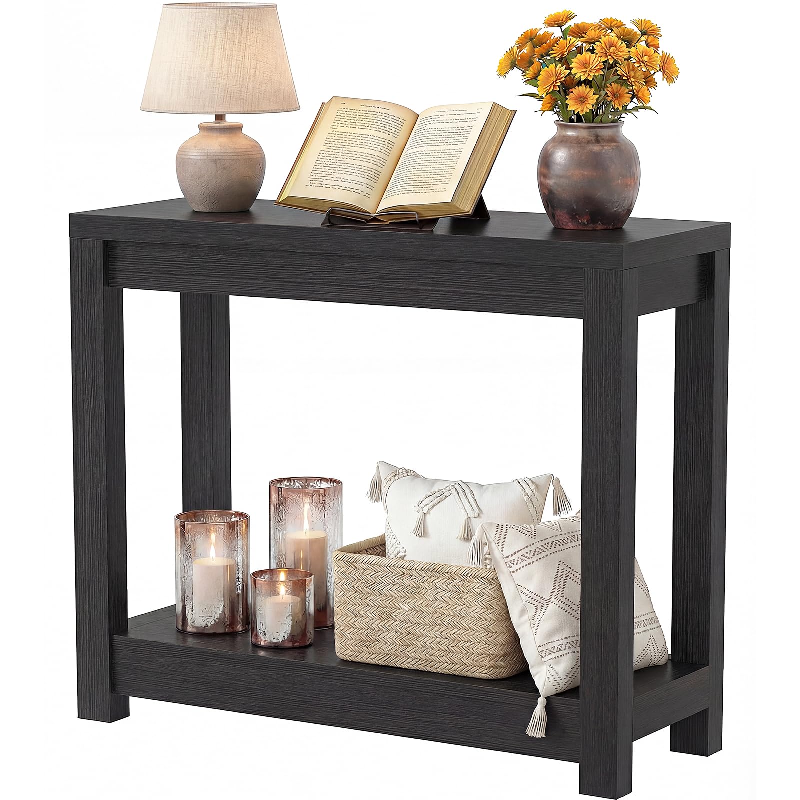 iSunirm Konsolentisch 80 cm Breit, Schmaler Flurtisch, Beistelltisch Console Table, Stabiler Eingangstisch für Flur & Wohnzimmer, Tisch hinter dem Sofa, Modernes Design Schwarz