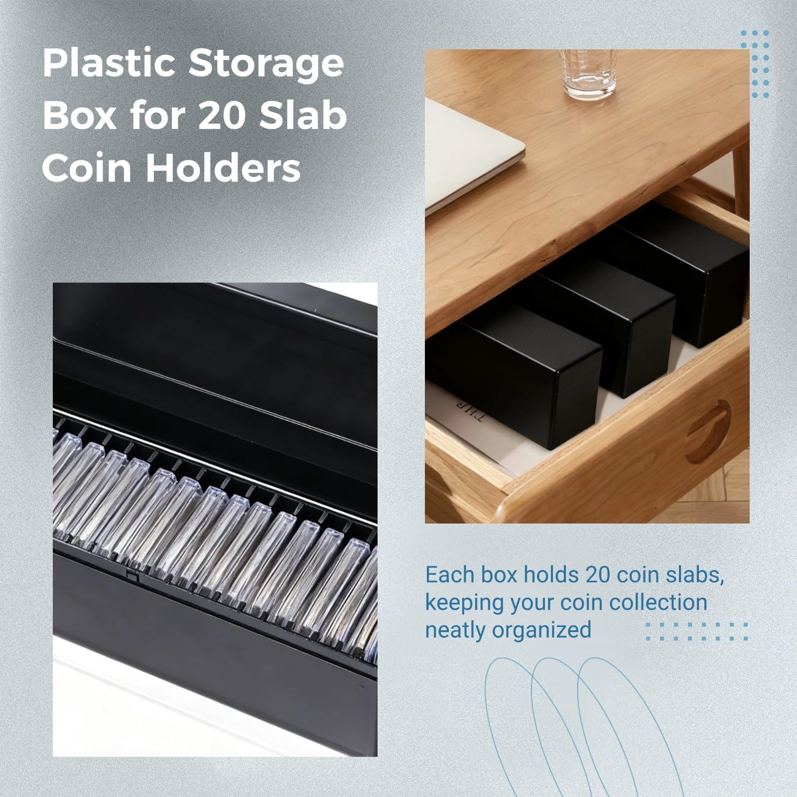 3 Stk. Coin Slab Aufbewahrungsboxen, Coin Holder Organizer mit 20 Fächern, Kunststoff-Boxen für 60 Coin Slabs, kompatibel mit PCGS, NGC, PMG Coin Haltern, nur Boxen enthalten