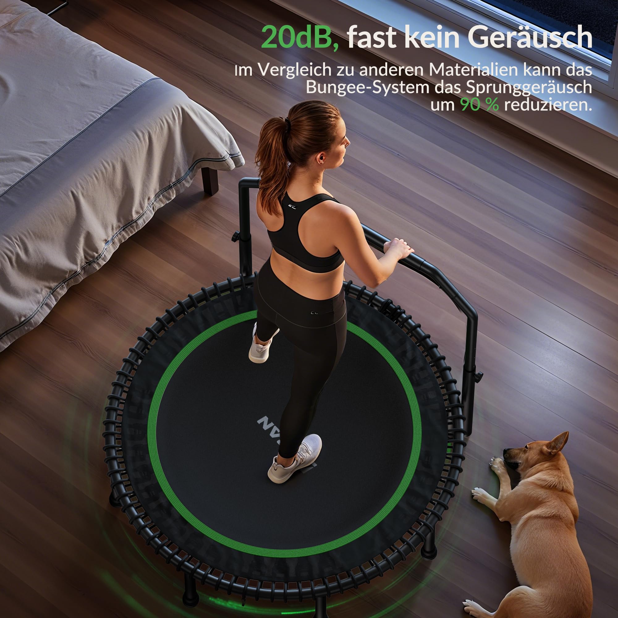 BCAN Rebounder-Trampolin für Erwachsene,102/122cm,204/250kg Belastbarkeit,mit Bungee-Seilen,verstellbarem Griff,stabil,leise,für drinnen und draußen,Ganzkörpertraining,Entspannung zu Hause