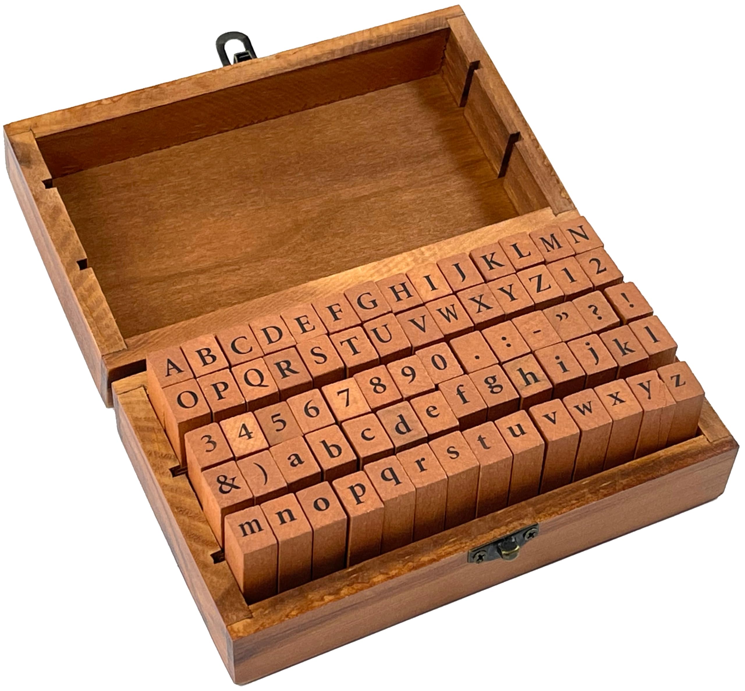 Studio Series Letterpress Stamp Set (70 Piece Wooden, Rubber Stamp Set including Letters, Numbers, and Symbols), White