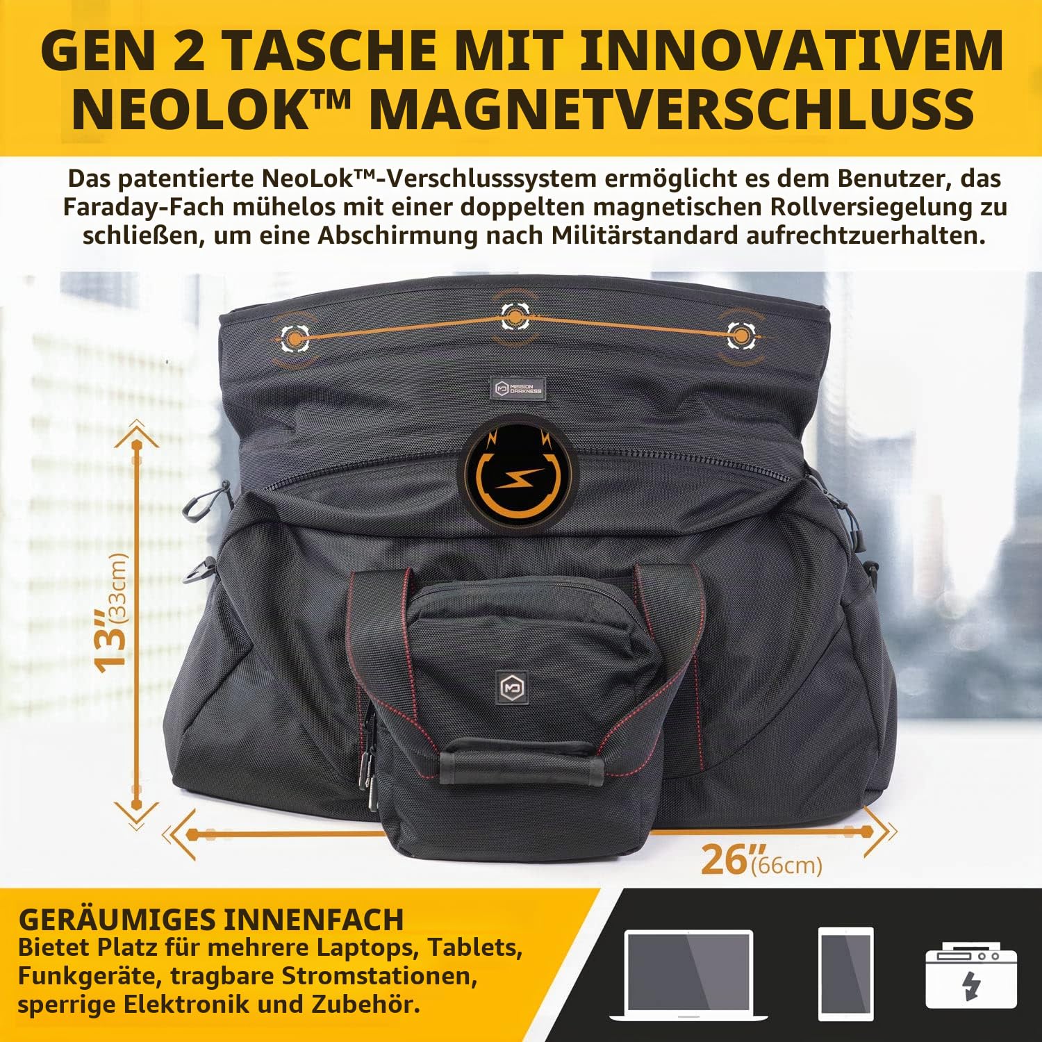 Mission Darkness X2 Faraday Seesack + Abnehmbarer MOLLE Faraday Beutel (Aktualisierte Version) // Militärische HF-Abschirmung für Elektronik und Mobilgeräte Signalisolierung Datenschutz