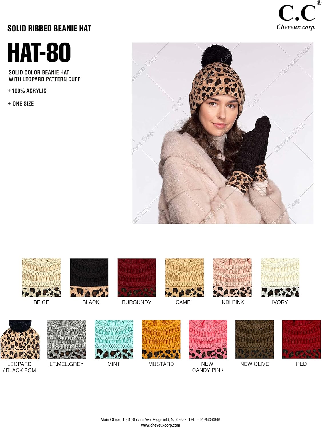 ScarvesMe 2pc Women's Winter Warm Leopard Animal Print Cuffed Beanie with Matching Gloves