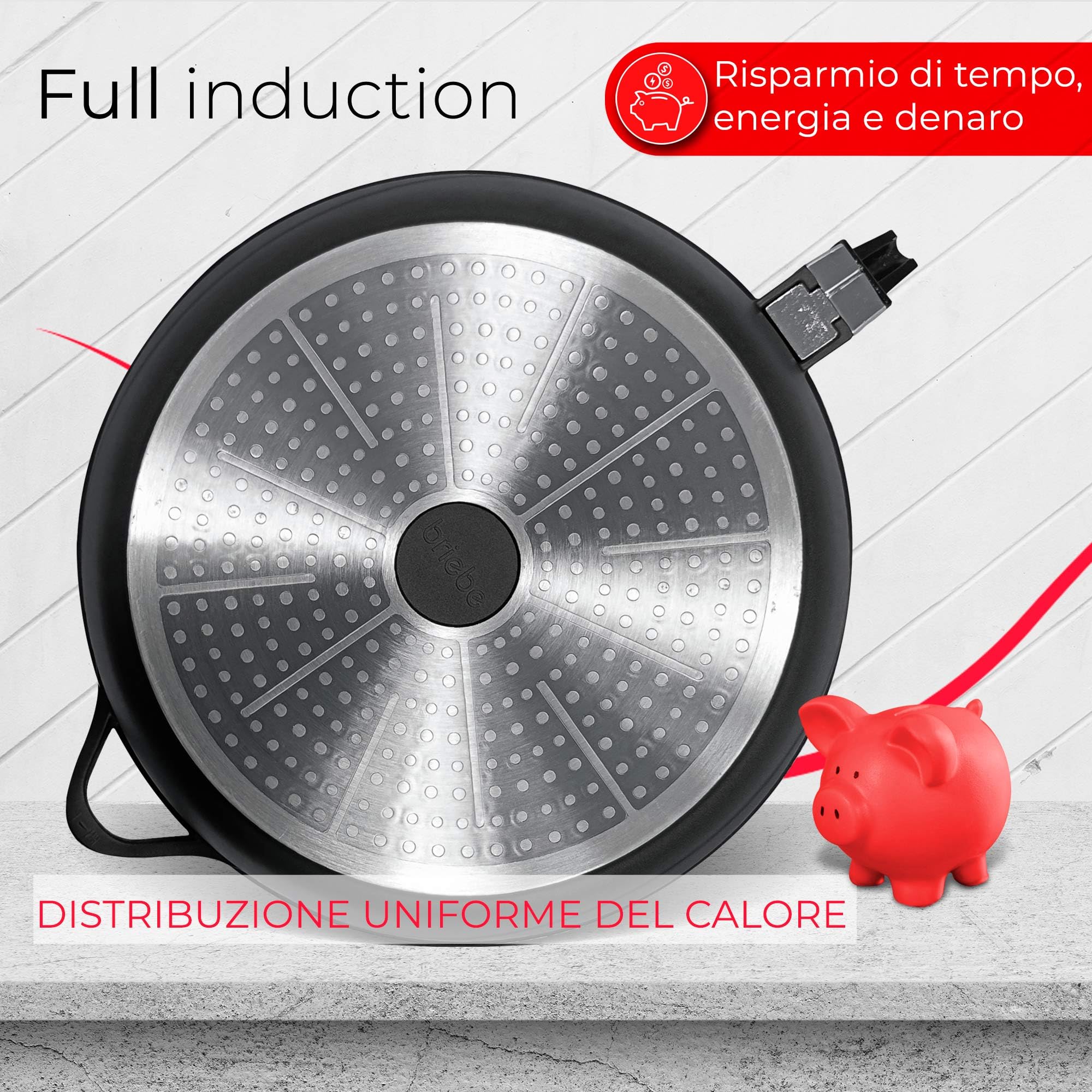briebe Batteria da Cucina Induzione 10 Pezzi, set di 3 Pentole in Alluminio Fuso + 2 Padelle, Antiaderente ILAG GRANITEC senza PFOA, Coperchi in Vetro, Guanti in Silicone, Vetroceramica, Gas, Forno