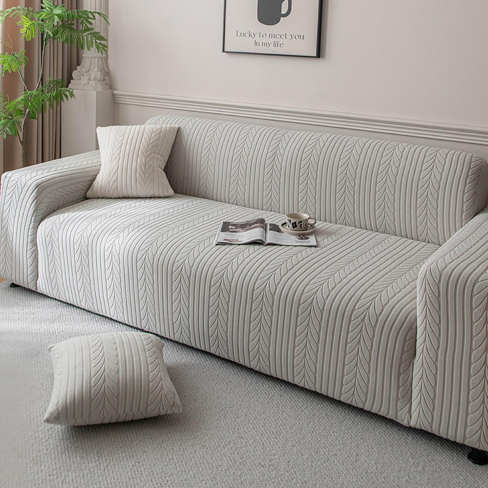 Housse de canapé extensible 2 places gris clair avec accoudoirs