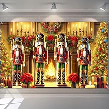 BlissYard Christmas Nutcracker Banner 71x43 Inch Holiday Fireplace Scene with Tree s and Soldier Figures Backdrop for Winter Celebration Wall Decoration Indoor Festive Display