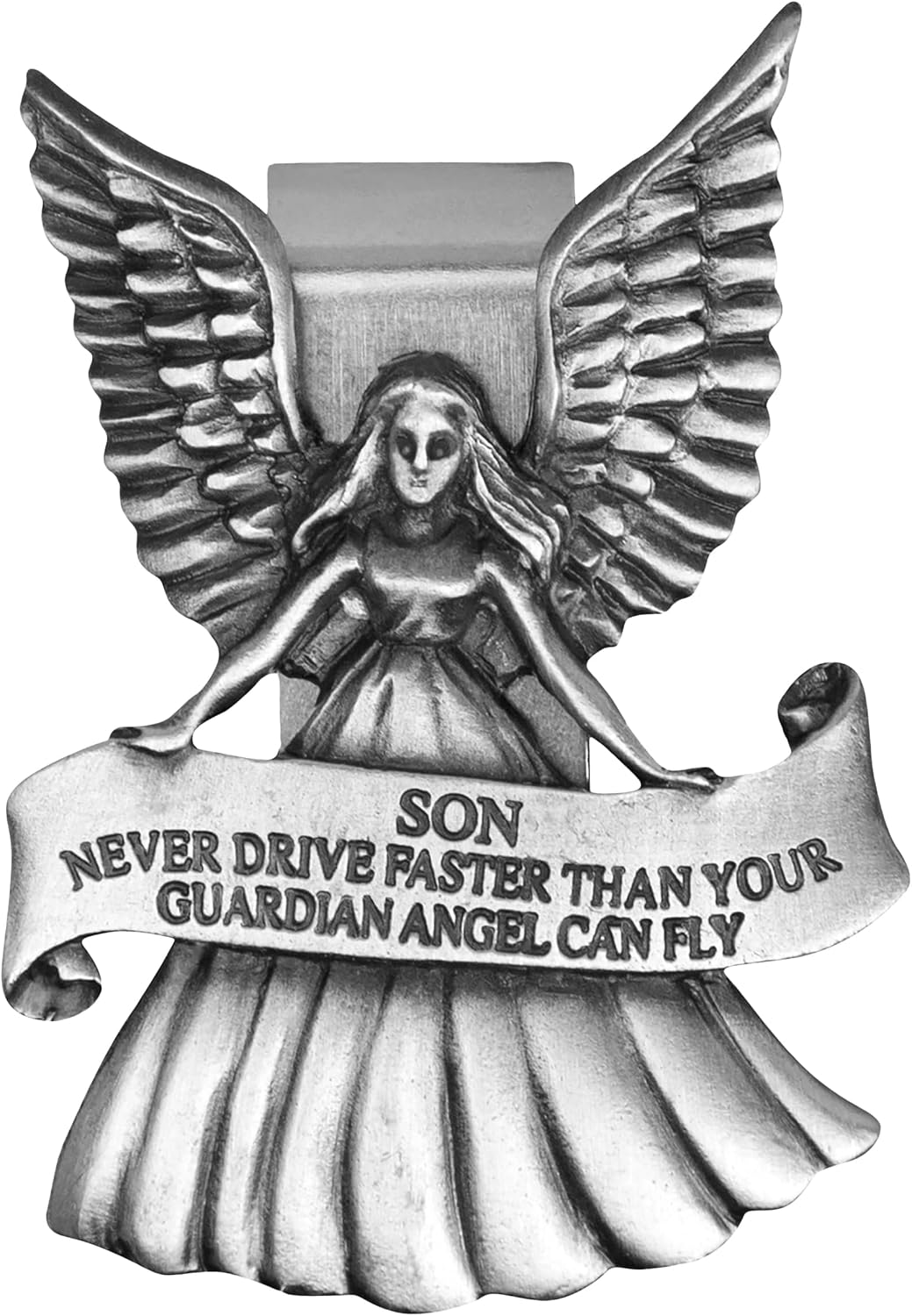 True Faith Jewelry Pewter Daughter Drive Safely Heart Car Guardian Angel Visor Clip, New Driver Gifts from Mom and Dad, Fine Pewter (92% Tin), 3-7/8 x 1-7/8 Inch