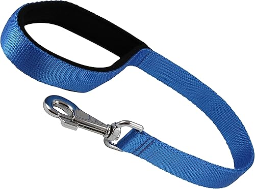 Correa corta para perro con asa acolchada de 1 pulgada de ancho de nailon de 18 pulgadas de largo, color azul, grande