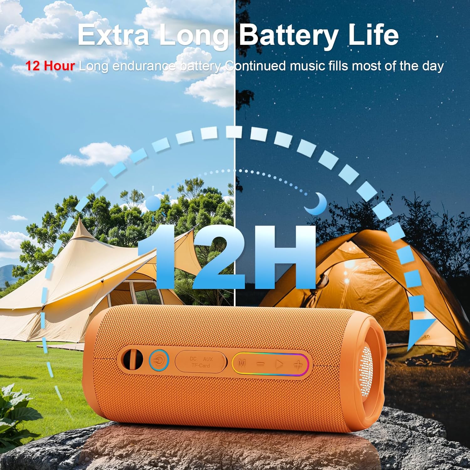 Shower Bluetooth Speaker Waterproof, Powerful Deep Bass, Wireless Stereo Pairing, IPX7 Waterproof Dustproof,12H Playtime, Outdoor Bluetooth Speakers for Travel, Sport, Party, Biking (Orange) - Image 6
