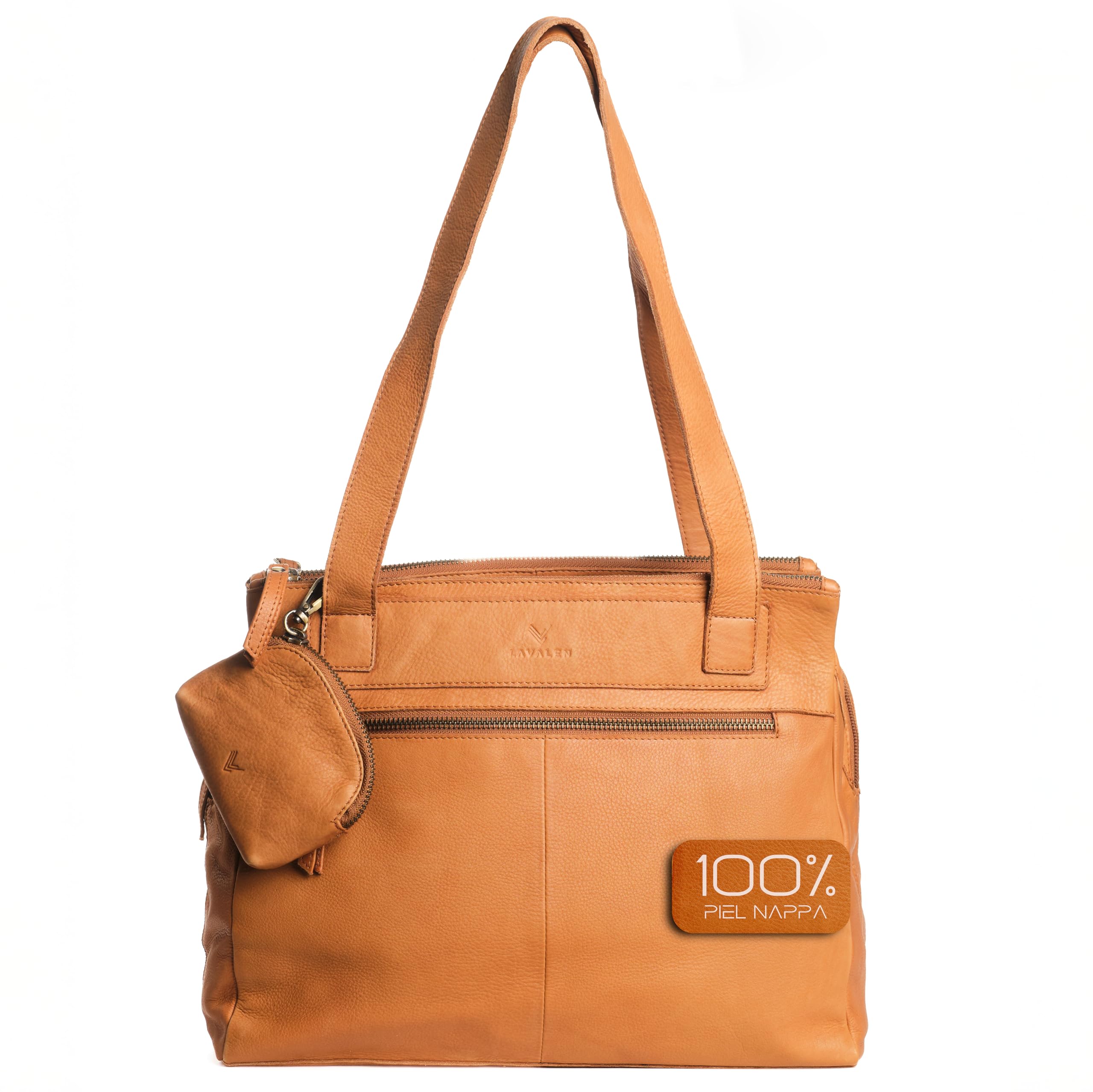 Bolso Tote Bag Mujer Piel Auténtica - Bolso Mujer Grande con Estilo - Tote Bag de Cuero con múltiples Cremalleras - Muchos Compartimentos para uso diario – Monedero de Regalo.