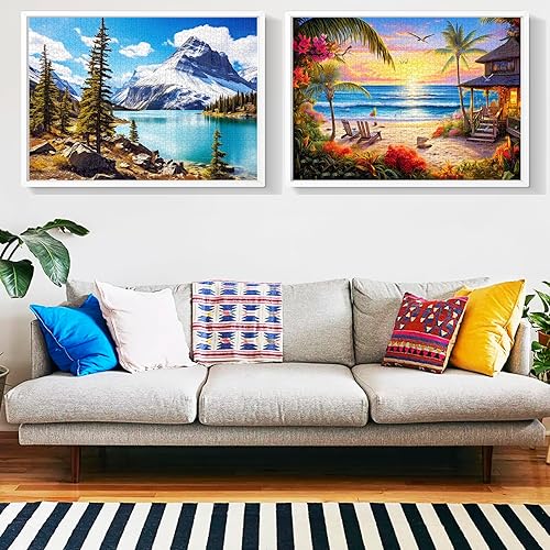 Miniatura 7 de Paquete de 2 rompecabezas para adultos de 1000 piezas, rompecabezas difíciles de playa de Hawái y lago Moraine para adultos, rompecabezas duro,