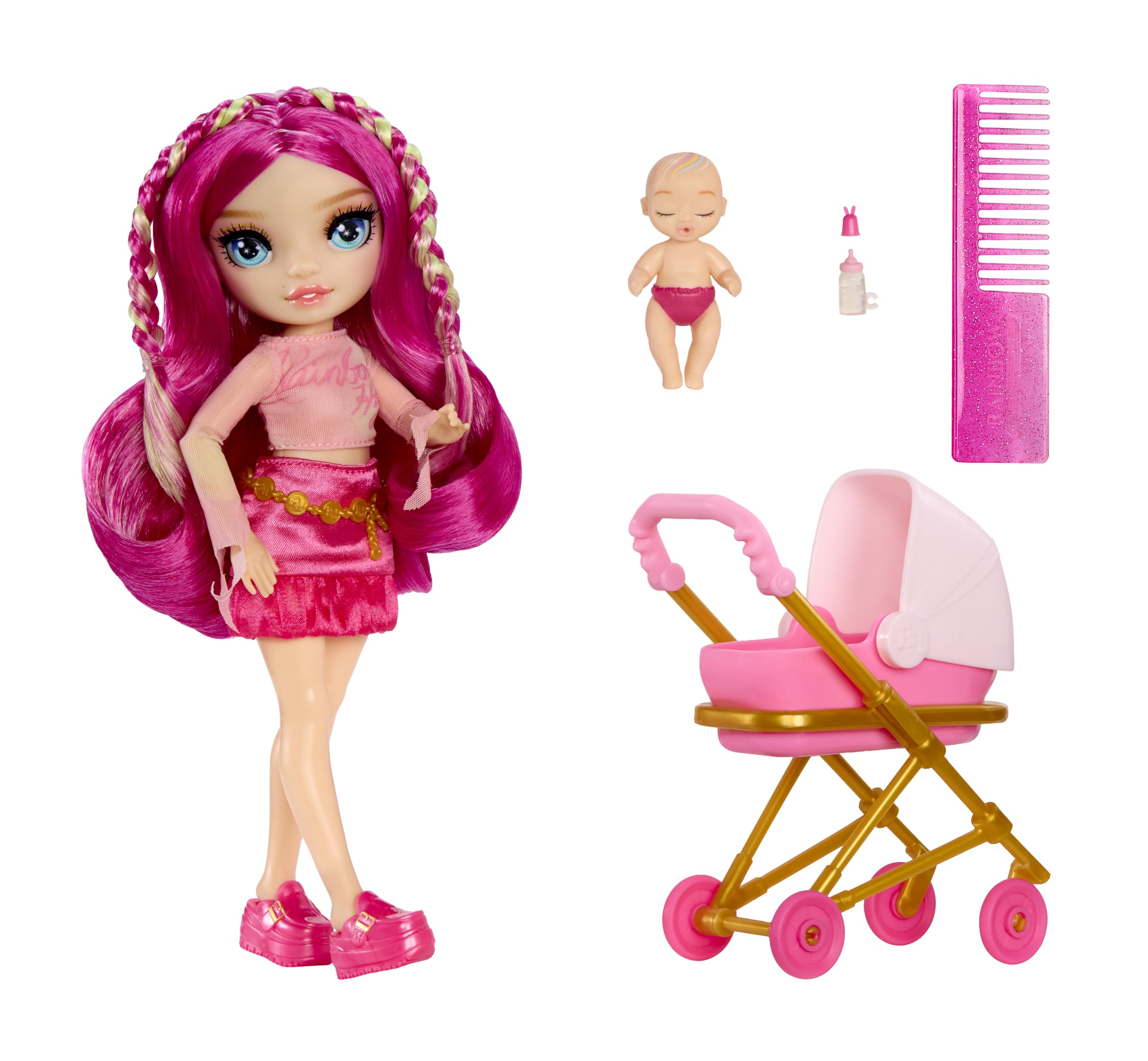 Rainbow High Jr. High Bestie Babysitters – Stella Monroe, 23cm Bambola | Include bambola bebè, passeggino funzionante, navicella rimovibile, biberon, pettine, vestiti e accessori, dai 4 ai 12+ anni