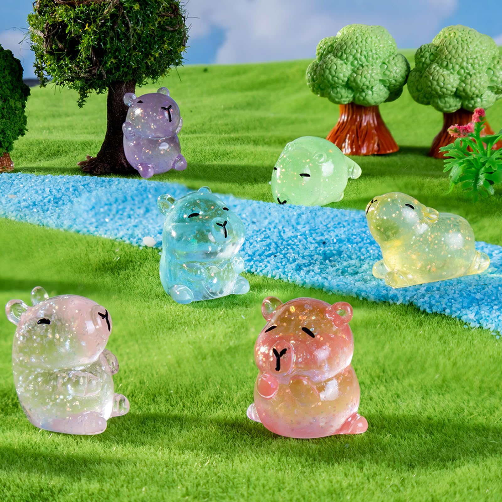 Resin Animals Capybara, 24 Pcs Mini Capybara Figures, 3 Styles with Classic, Glitter & Glow-in-the-Dark - Image 4