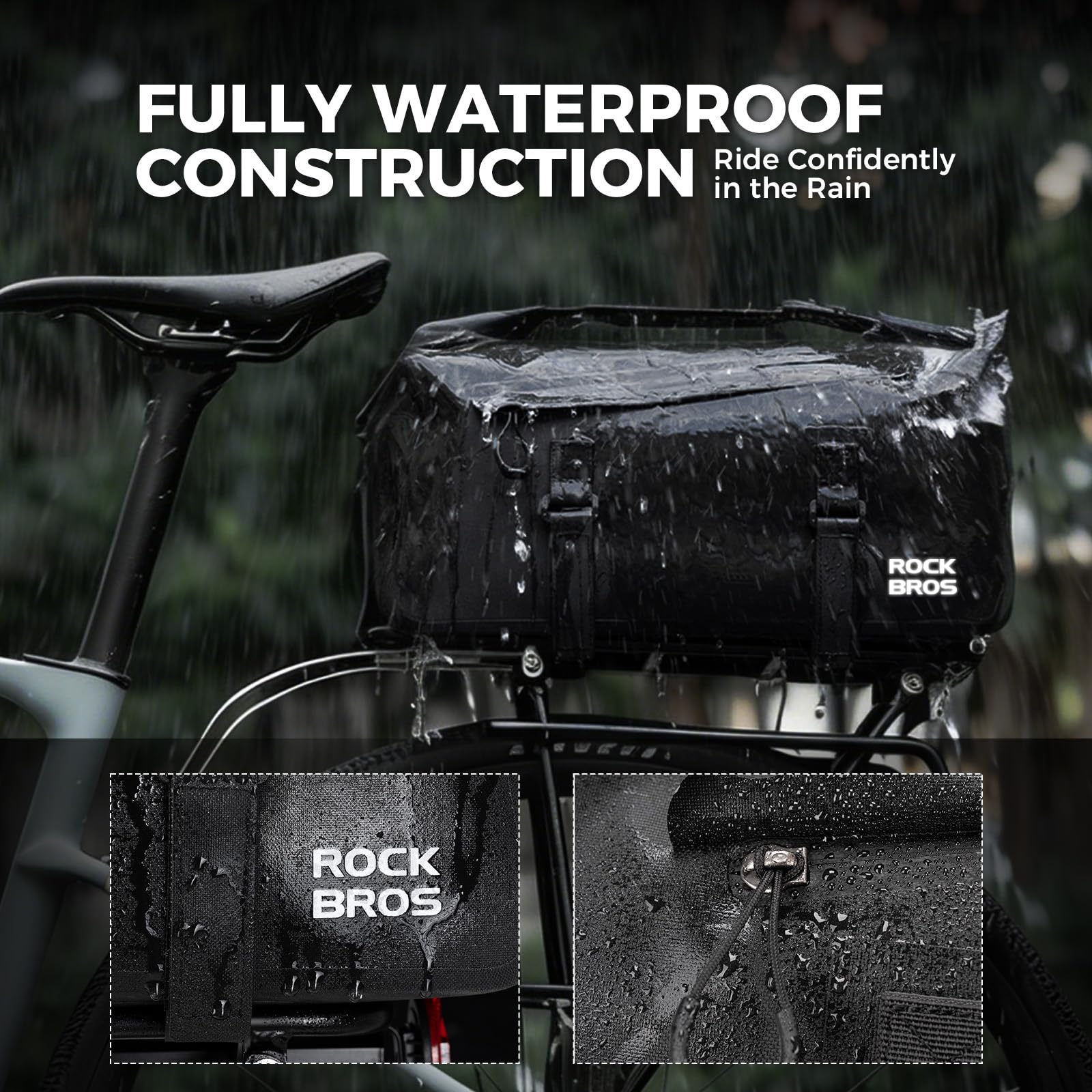 ROCKBROS wasserdichte Fahrrad Gepäckträgertasche mit Rollverschluss | Robust Fahrradtasche Umhängetasche, mit Schultergurt, Reflektierendes Logo, für Pendeln Touren und Alltag, 16 L