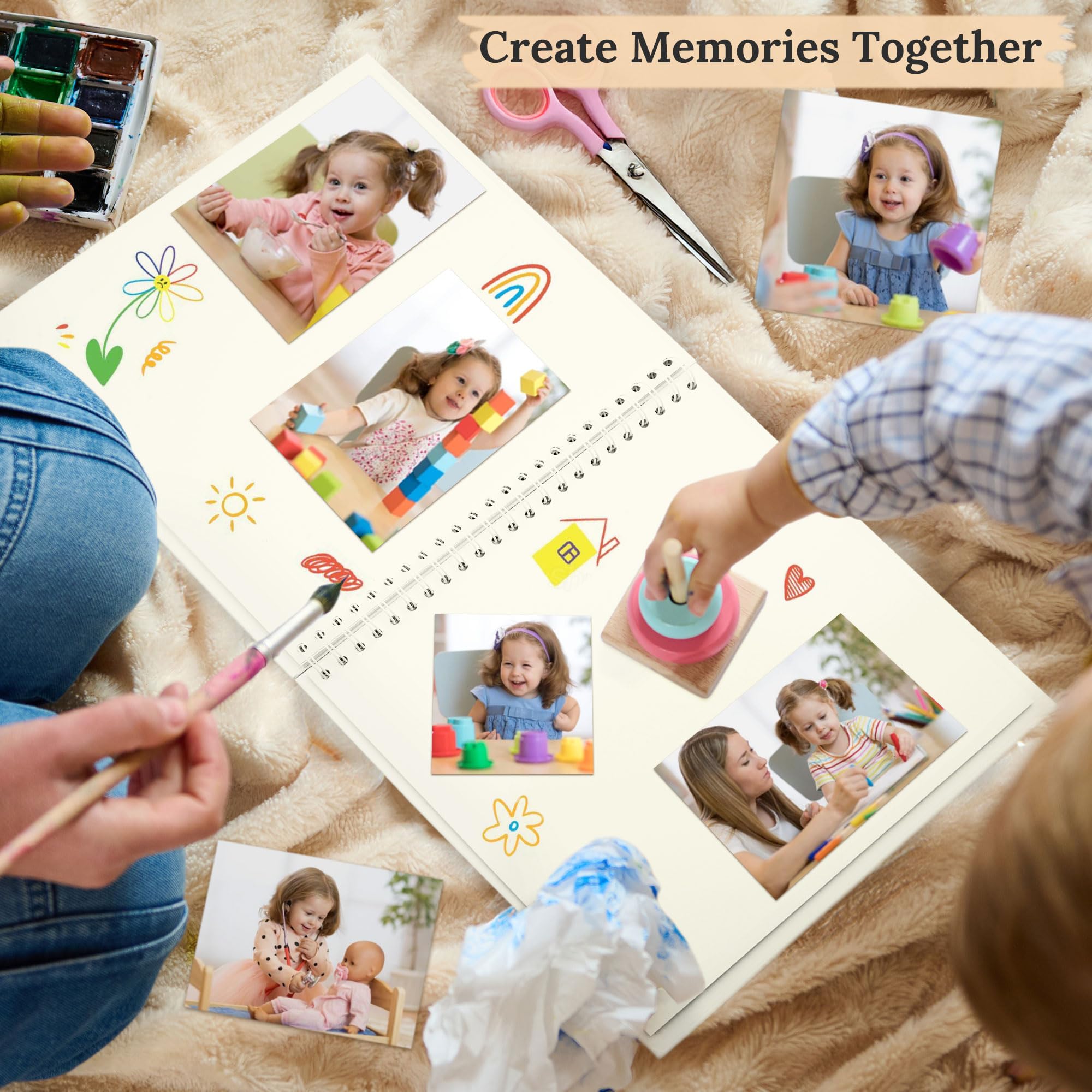Scrapbook 30,5 x 30,5 cm DIY Scrapbook Album Hardcover Kraftpapier 100 Seiten/50 Blatt, perfekt für 10 x 15 cm / 5 x 7 Fotos, anpassbares Erinnerungsbuch für Familie, Hochzeit & Gästebuch, Creme