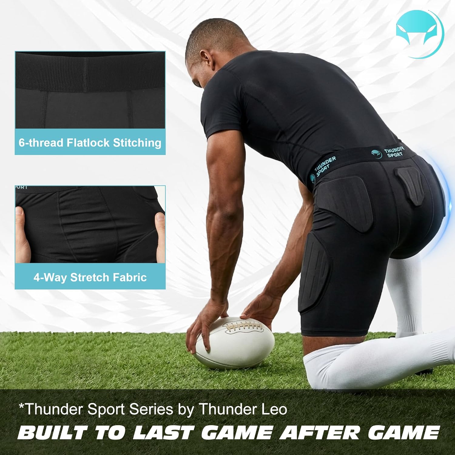 Football Girdle with 5 Pads for Youth & Adult, Padded Compression Shorts with Hip Thigh Tailbone Protection, Breathable Protective Girdle Pants for Football Training & Game