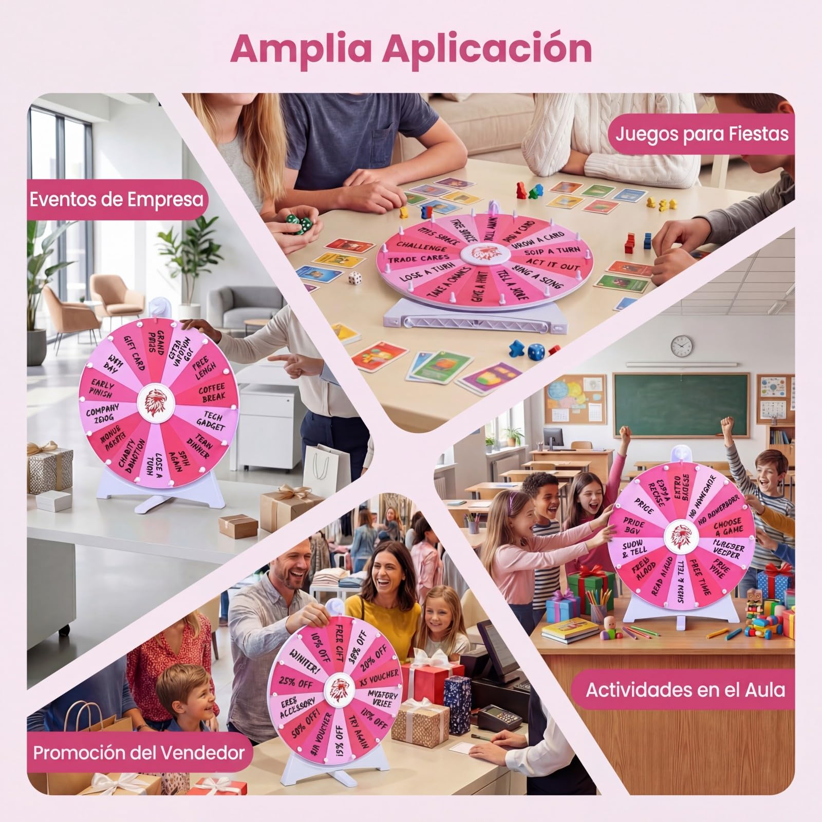 COSTWAY 20" Ruleta de Premios de Sobremesa con 14 Ranuras (Rosa)