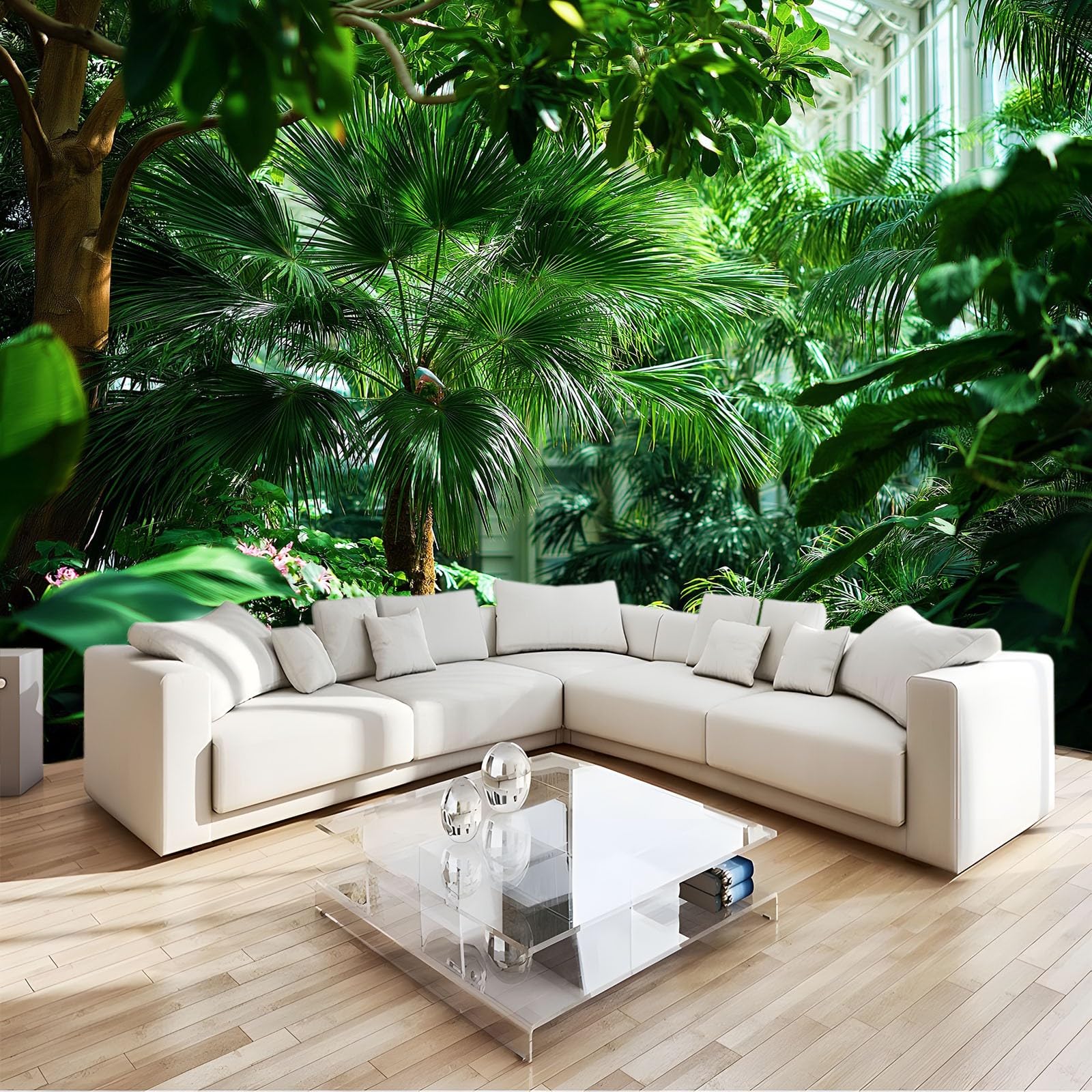 Papier peint panoramique 3D tropical jungle vert sauge 350x256cm intissé