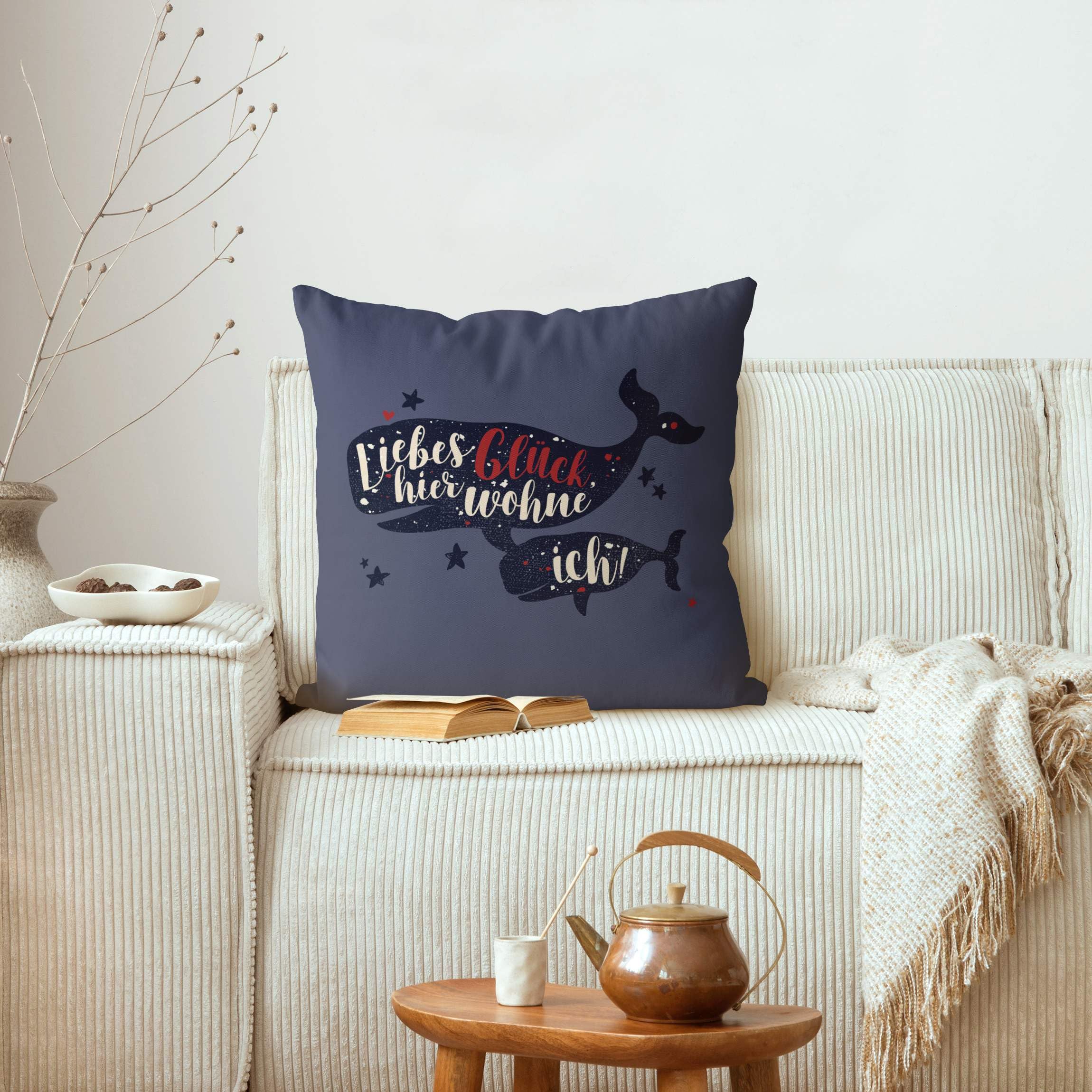 Dekokissen drinnen/Indoor waschbar Sprüche mit Füllung Zierkissen - Made in Germany - Design Bezug blau Sofakissen Illustration Indoor Sofa Bett 1613