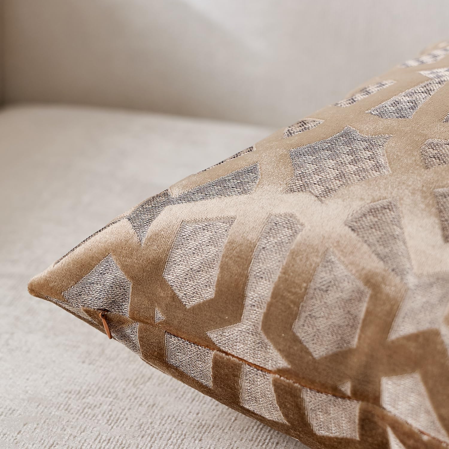 Pack of 2 Decorative Neutral Pillow Covers, Geometric Pattern Design Decorative Throw Cases, Invisible Zipper Elegant Modern Home Decor for Couch Bedroom (G-Brown, 24" x 24" (Pack of 2))