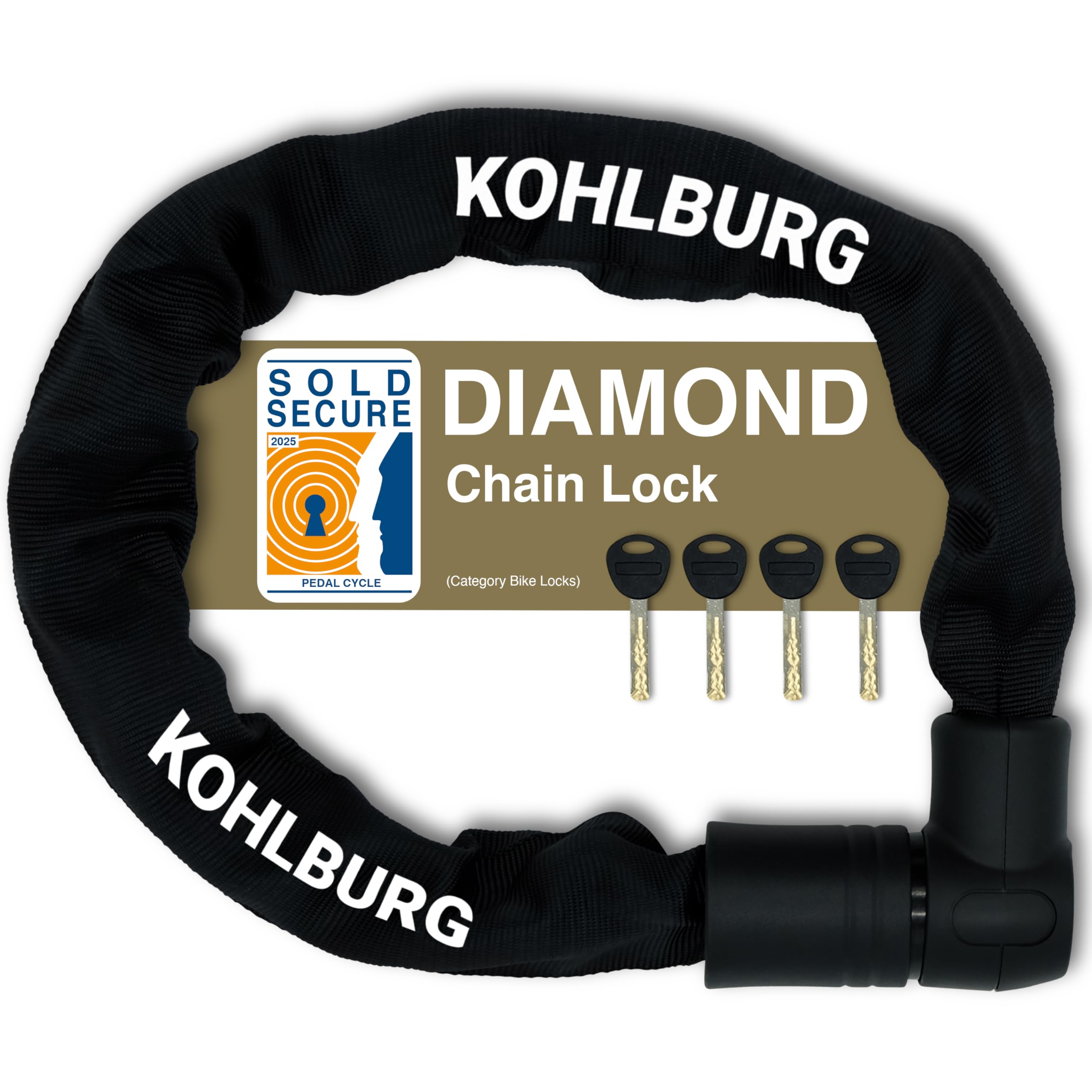KOHLBURG Heavy-Duty Chain Lock – 85 cm Long [Bolt Cutter Resistant] – Maximum Security Level 15 – for Motorbikes, Scooters, E-Bikes, E-Scooters & Bicycles – High-Security Motorcycle & Bike-Lock