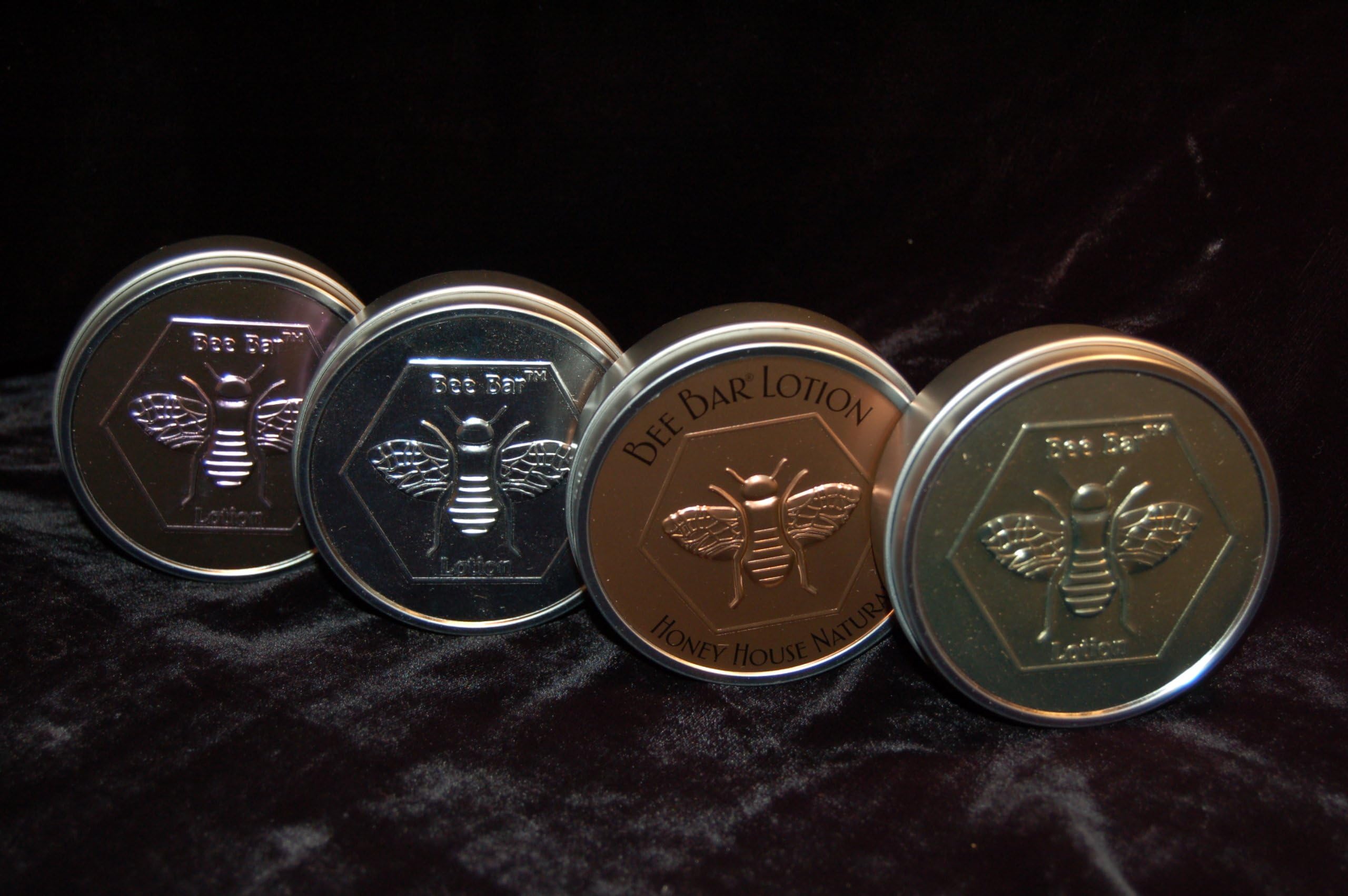 Honey House Bee Bar Natural Solid Lotion Bar 2 Oz - New in Gold & Silver Embossed Tin Case - Assortment of 4 Bars