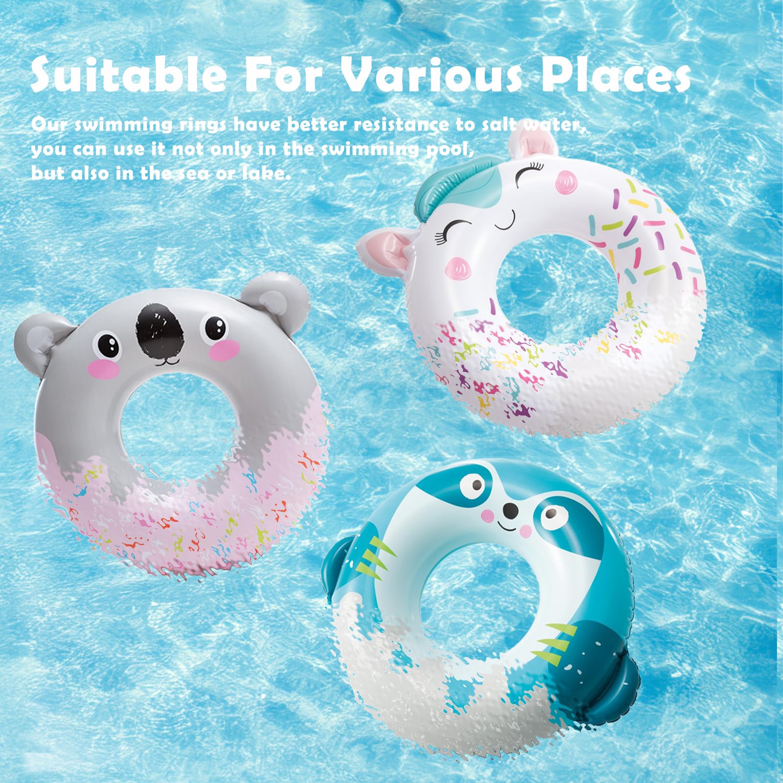 3x Donut Schwimmringe - Koala, Pinguin, Einhorn Für Pool & Strand
