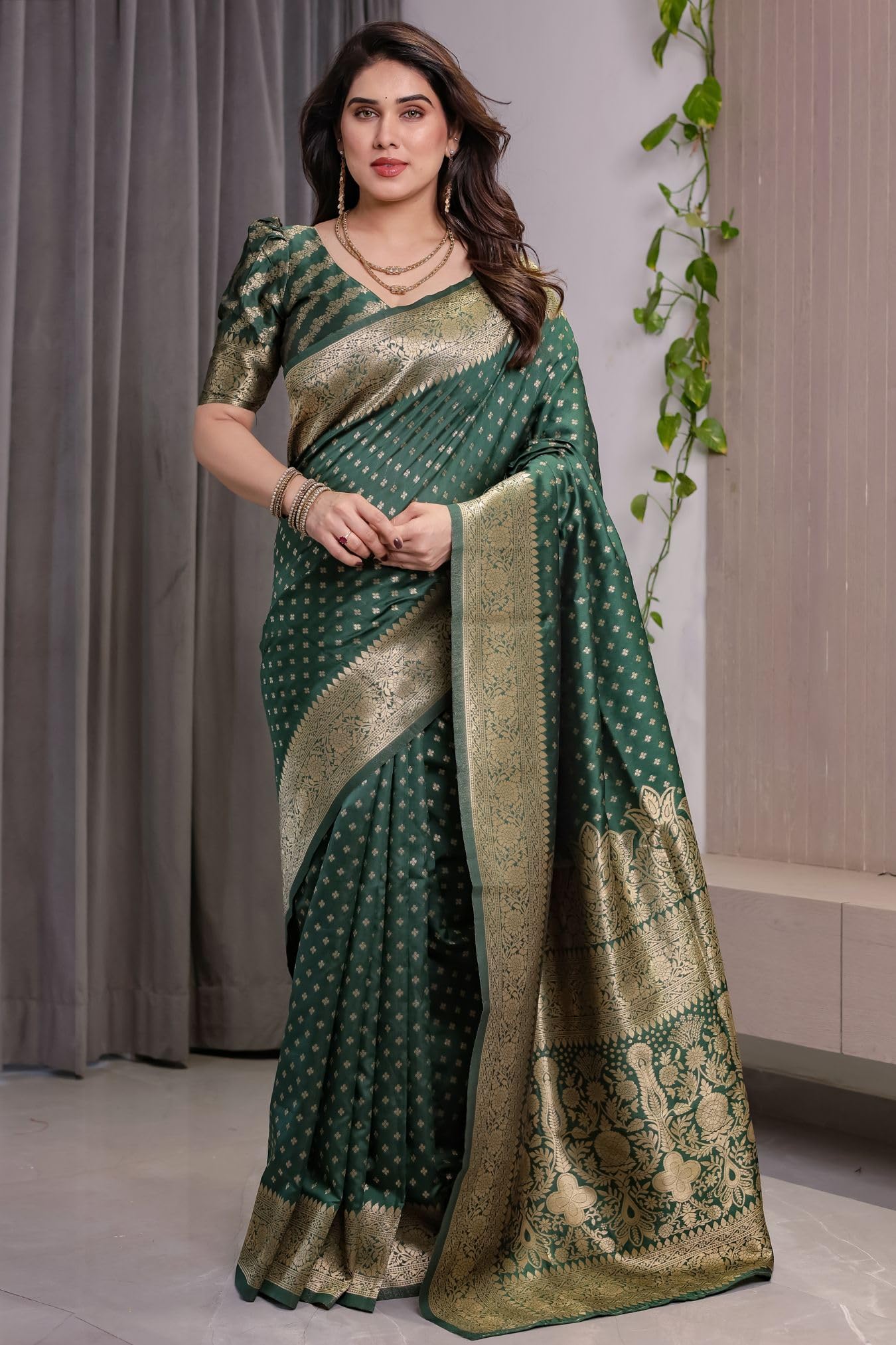 SGF11 Women's Kanjivaram Soft Silk Saree With Unstitched Blouse Piece