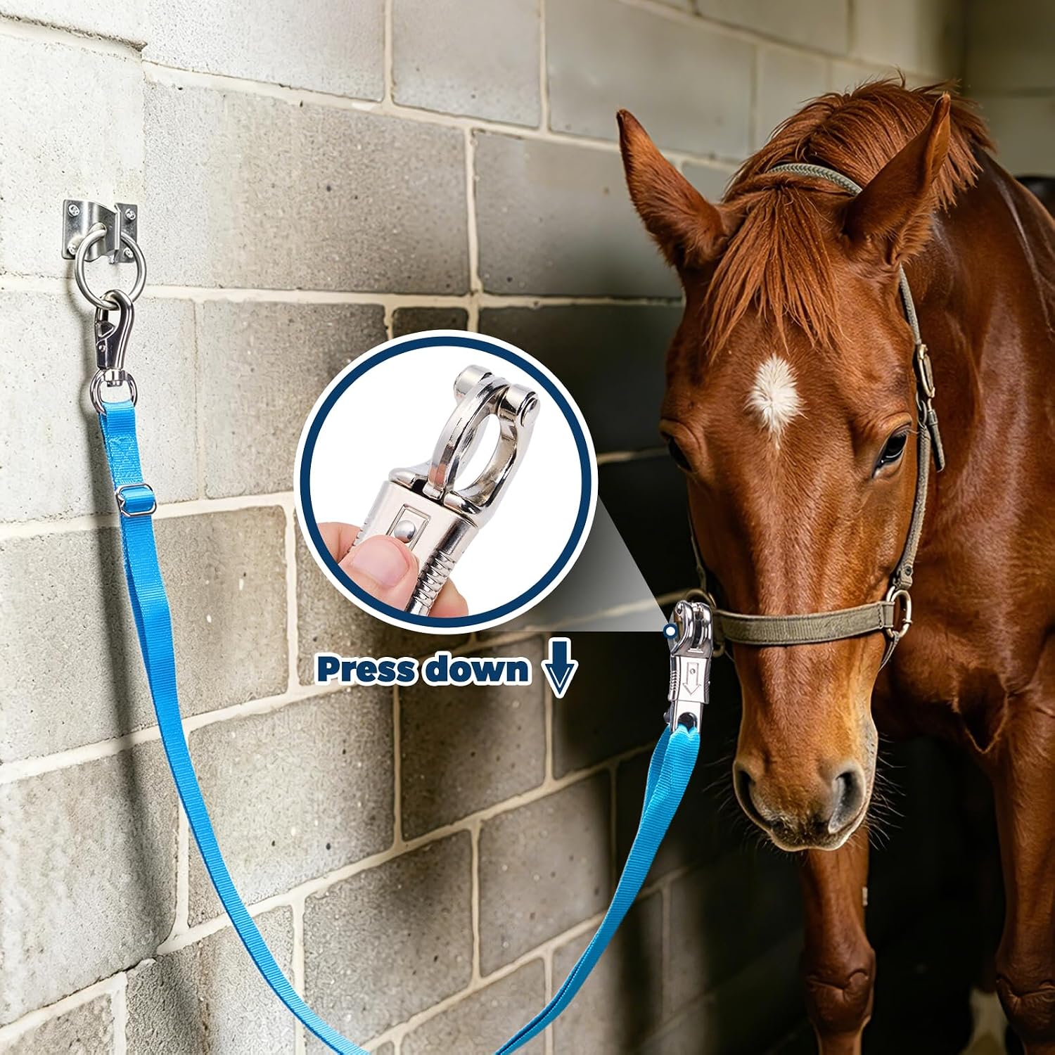 Cross Ties for Horse, 4 Pack Adjustable Nylon Cross Ties with Tie Rings | with Panic Snap and Bull Snap | Adjustable Length from 44.5-78.5 Inch | Including16pcs Mounting Screws | Blue