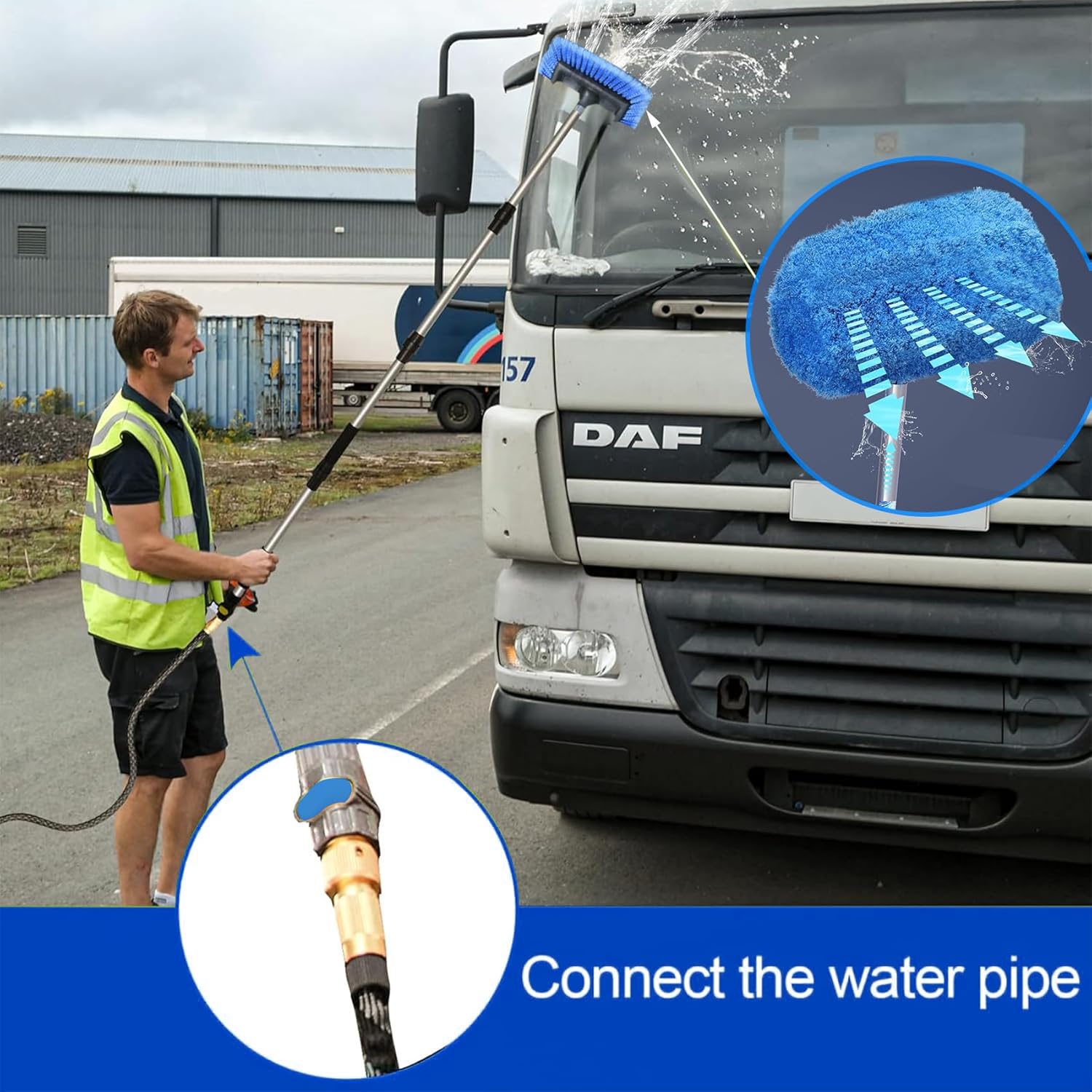 Ultimate RV/Truck Wash Brush Kit – 68" Adjustable Aluminum Pole with Flow-Thru Hose Attachment, Soft Bristles w. Replaceable Chenille Mop Squeegee, Reinforced Connectors – Safe for Car/Truck/RV/SUV