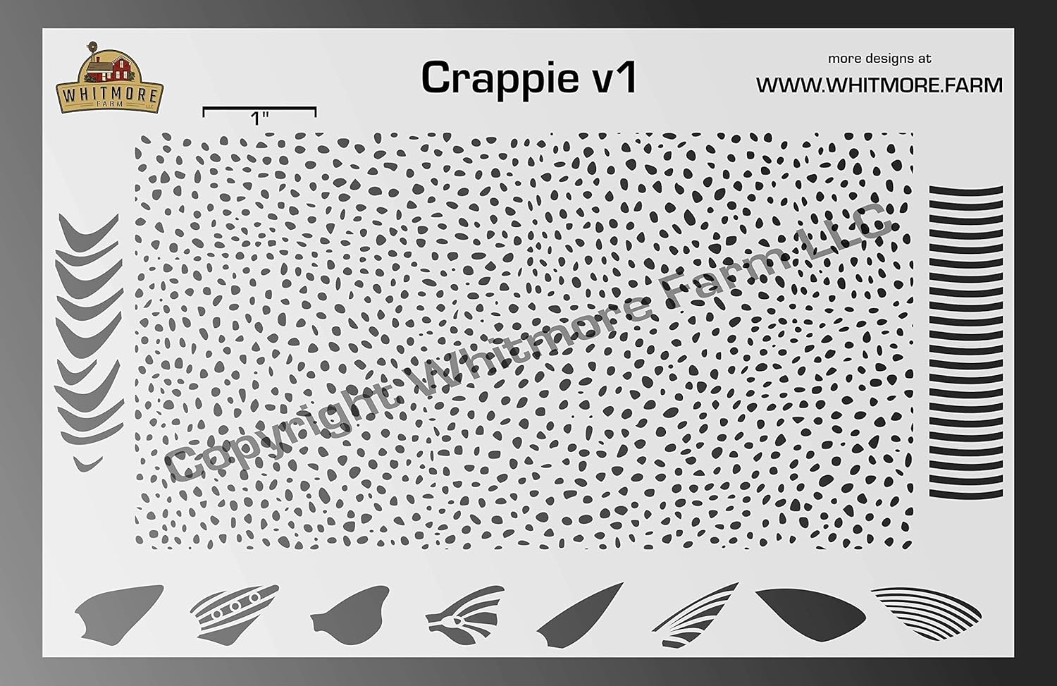 Whitmore Farm LLC Crappie v1 Mesh Fishing Lure Airbrush Stencil - Mylar Reusable