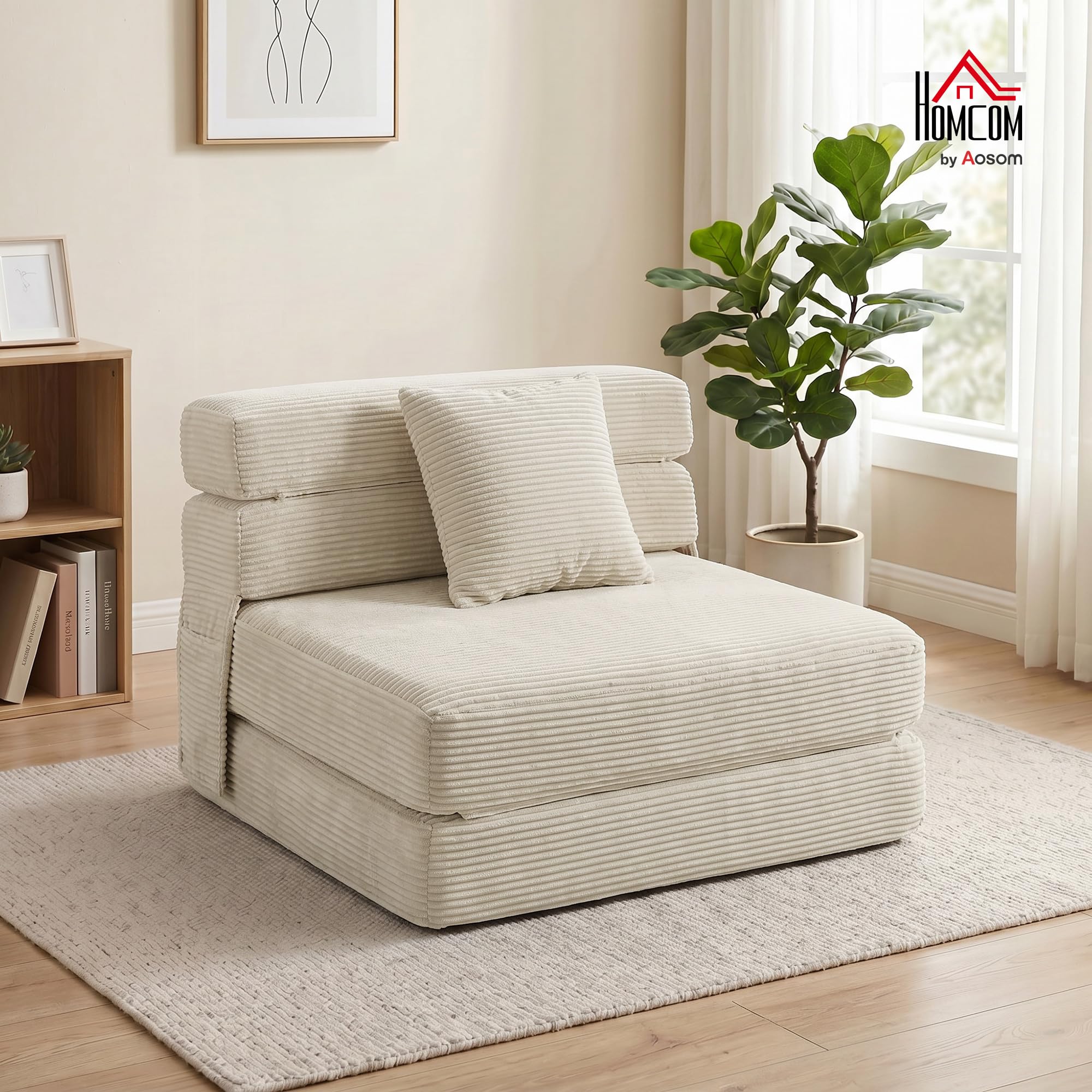 HOMCOM 2-in-1 Divano Letto Pieghevole Chaise Singolo 100 cm Crema