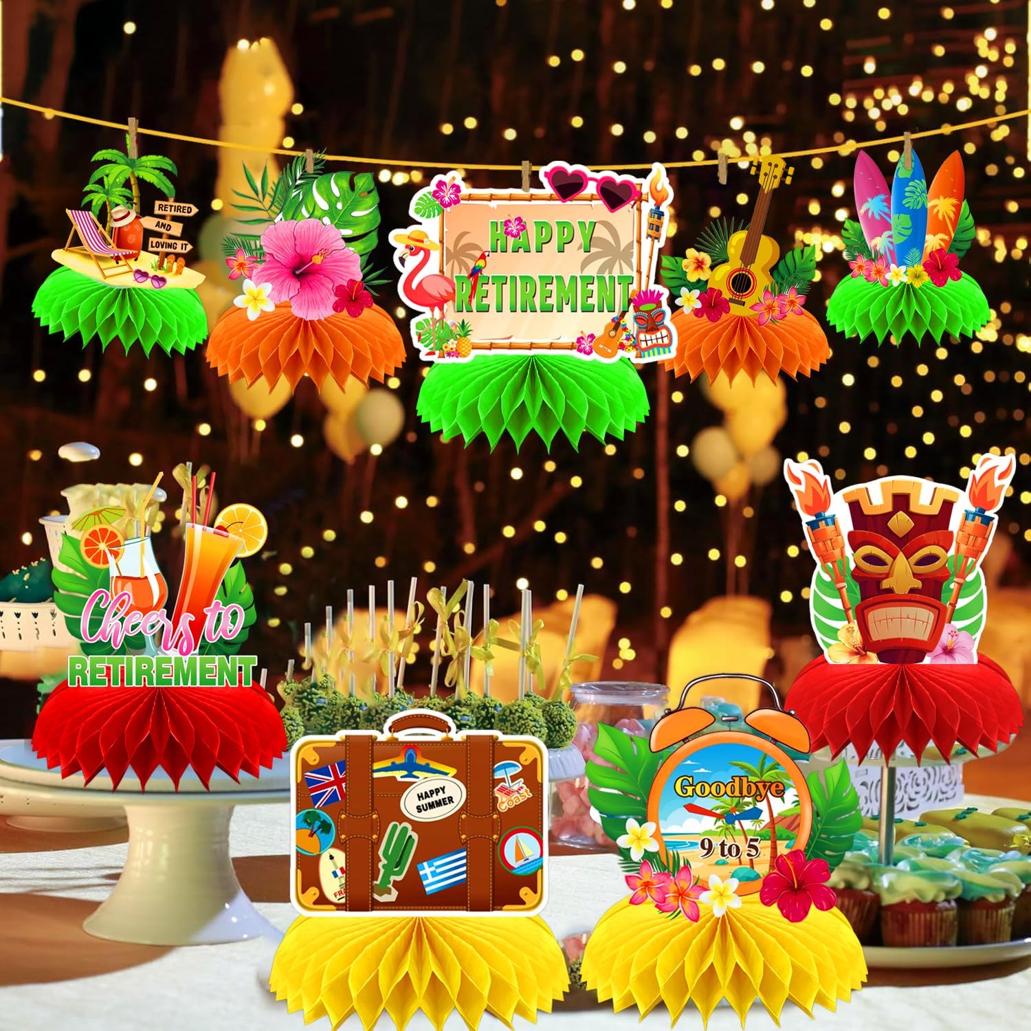 Beach Retirement Decorations, Retirement Table Decorations, Happy Retirement Table Centerpieces, 9Pcs