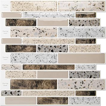 Art3dwallpanels 10-Sheet Peel and Stick Backsplash Tile Stickers, Stick on Backsplash for Kitchen Stone Design 12x12 Brown