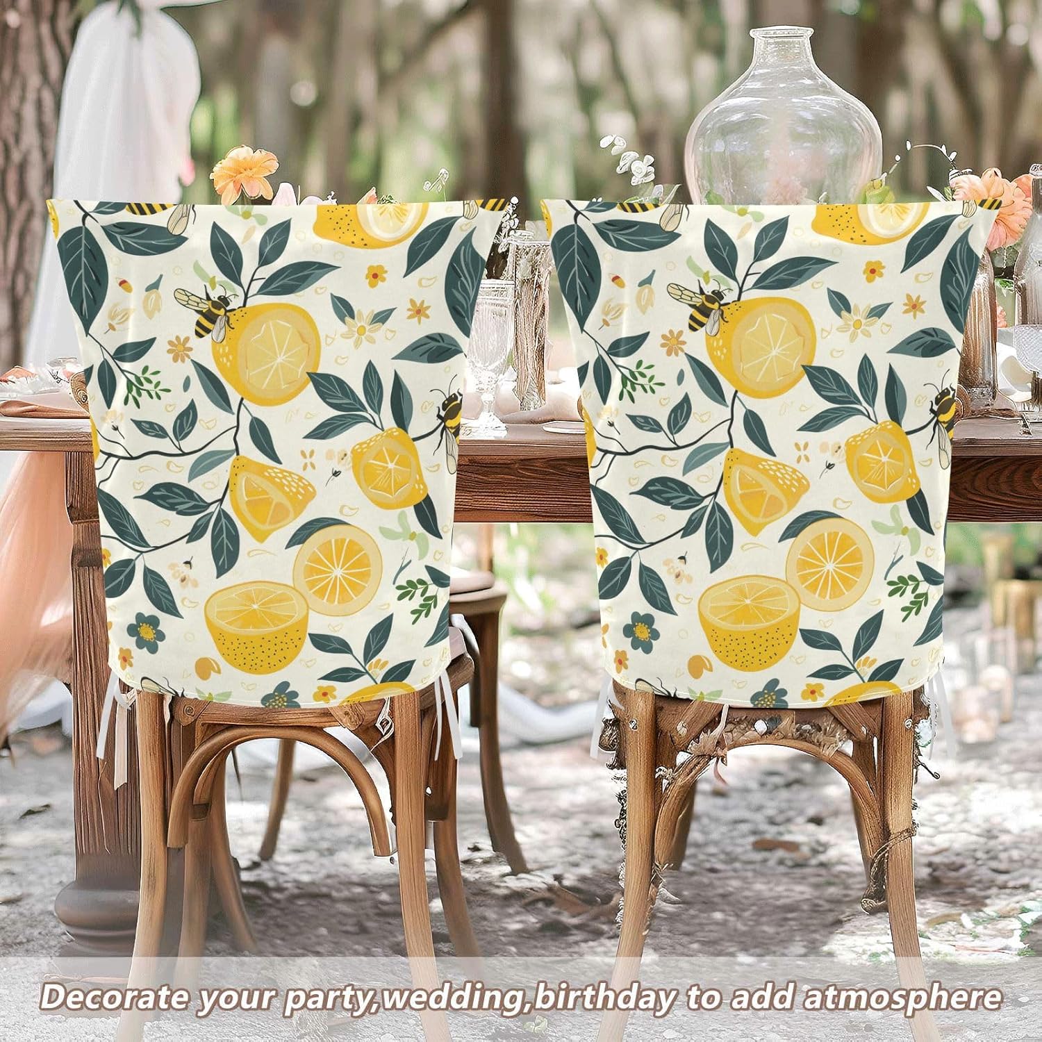 ALAZA Lemon Bee Chair Back Cover Set of 6, Washable Reusable Removable Chair Slipcovers Decorative Chair Cover for Home Kitchen Wedding Party