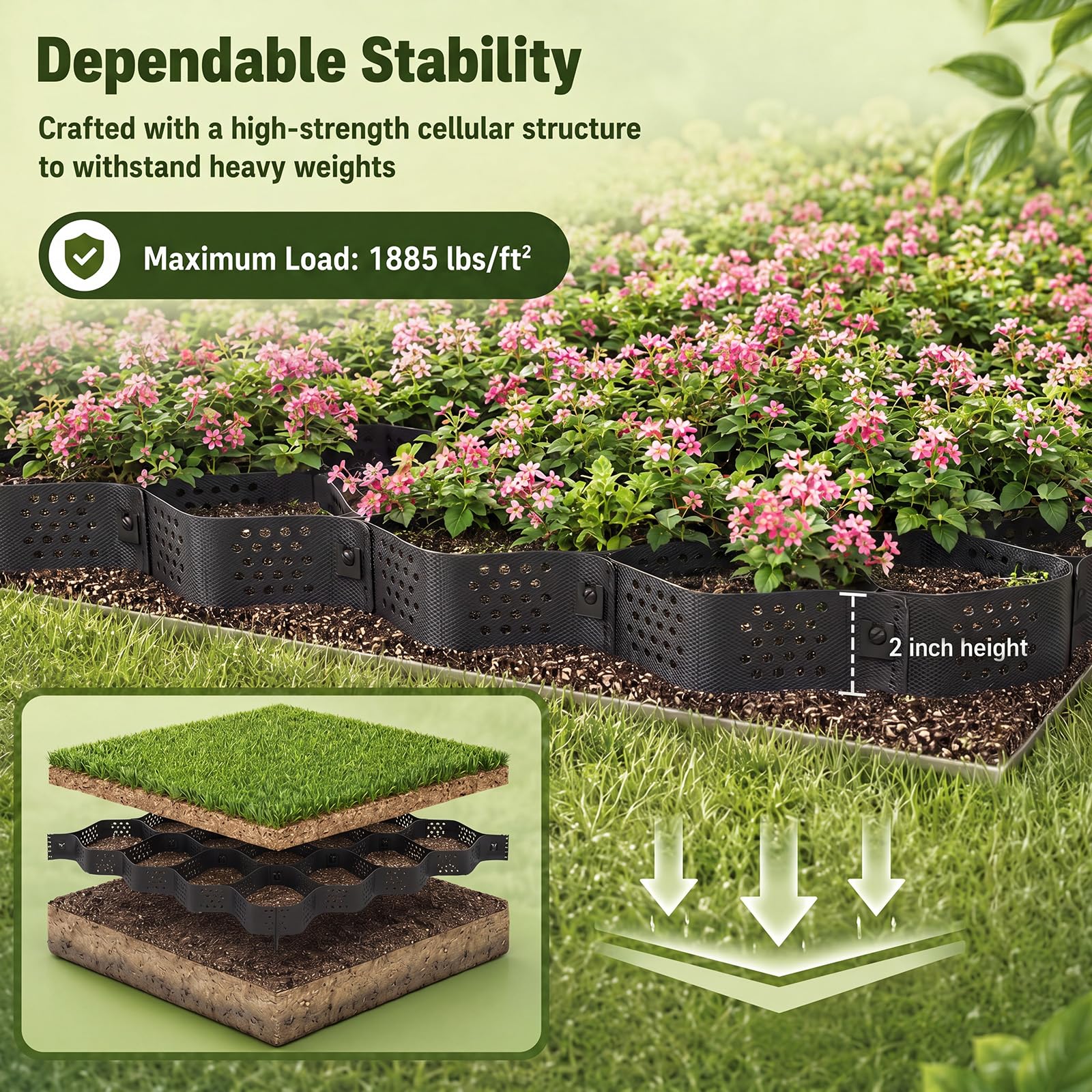 Geogriglia, 5 X 3M Celle Esagonali Per Ghiaia Tappetino Stabilizzatore In Plastica Altezza 5cm Include 40 Ancoraggi Al Suolo E 20 Fissaggi Stabilizzazione Terreno In Hdpe Griglie Prati Griglie Ghiaia