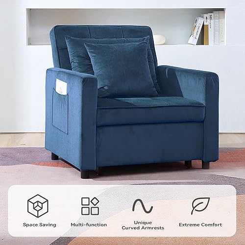 Miniatura 5 de JOYHOM Silla convertible para cama sofá cama 3 en 1 silla plegable de terciopelo extraíble con respaldo ajustable terciopelo azul oscuro