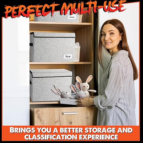 Miniatura 6 de Chuangdi 6 cajas de almacenamiento de cómics, caja corta plegable de cómic con tapa, contenedor de 15.8 x 7.9 x 11.4 pulgadas con capacidad para 150