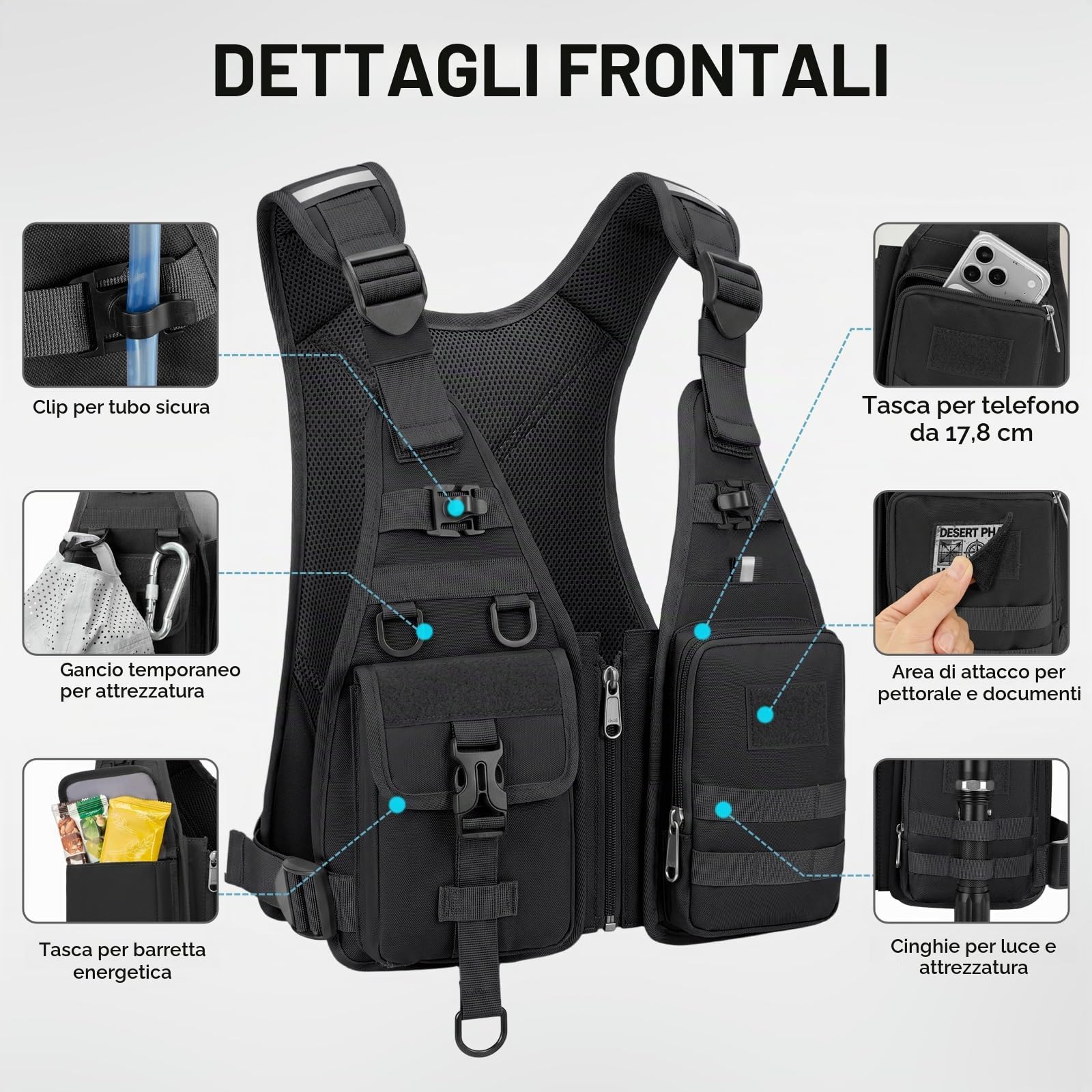 RAINSMORE Gilet Running Uomo Donna con Vescica 2L, Zaino Trail Running Leggero Traspirante, Zaino Idratazione, Impermeabile, Antigraffio per Corsa, Trail Running, Ciclismo, Trekking