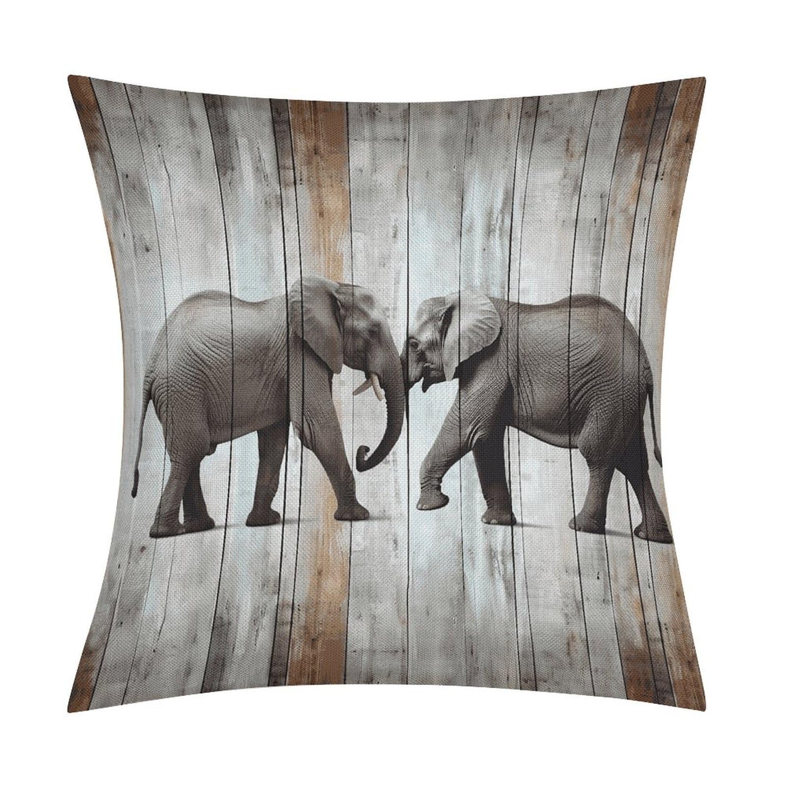Fodpand Style Elephant On Wood Pillow Covers 18X18 Inch, Pillow Cases Boho Farmhouse, Throw Pillow Covers For Couch Sofa Bed Spring Home Decor