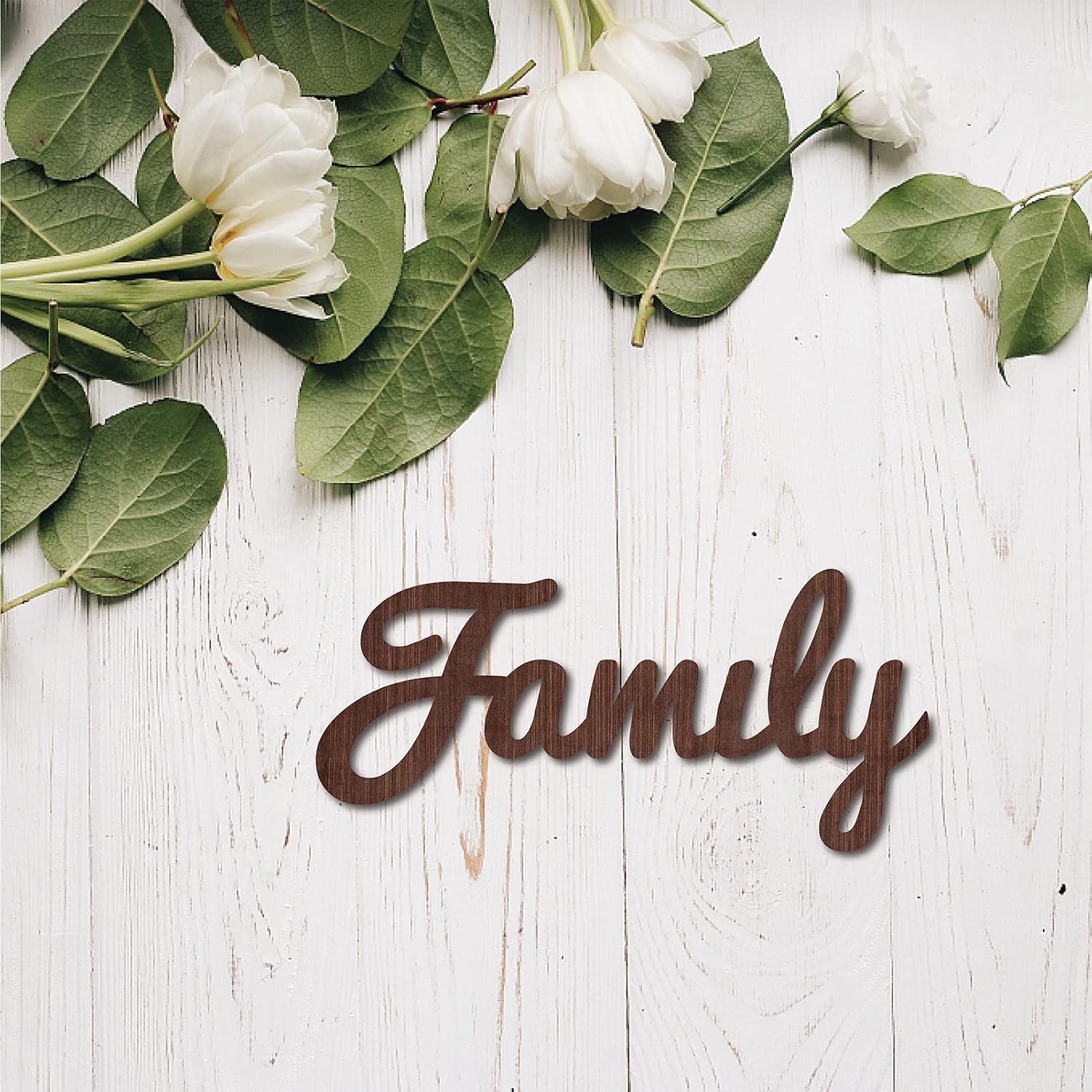 CREATCABIN Cutout Sign Family Letter Wooden Wall Art Decor Wood Word Sculpture Signs Rustic Farmhouse for Housewarming Home Front Door Entryway Wall Decoration, Brown, 11.9 x 5.5inch image 5