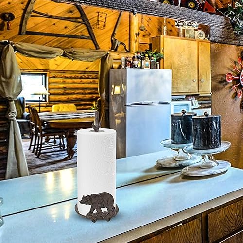 Miniatura 6 de Soporte para toallas de papel con diseño de oso de pie, soporte independiente de hierro fundido para decoración de cocina y cabaña, soporte para