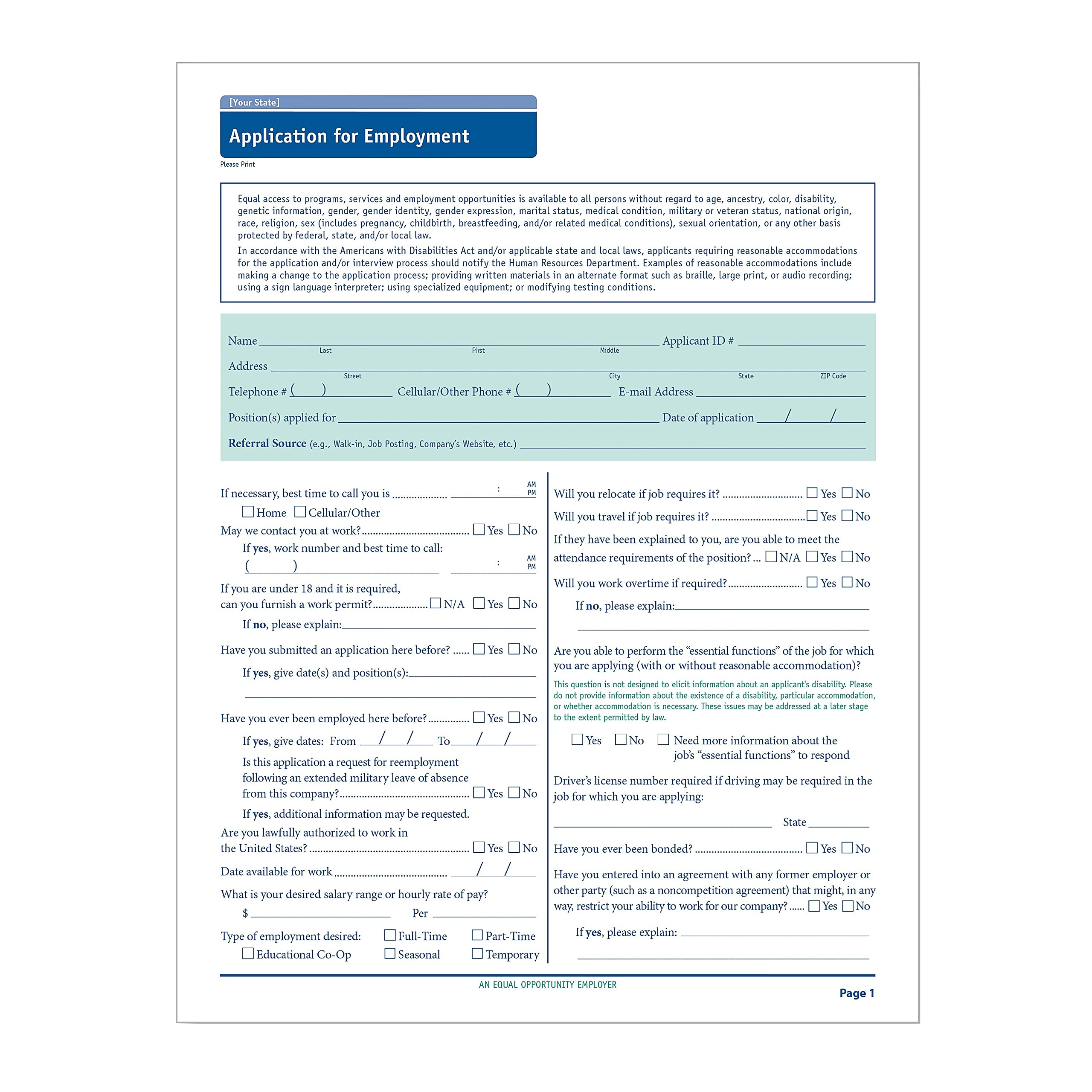 ComplyRight Illinois Job Application, Pack of 50 (A2179IL)